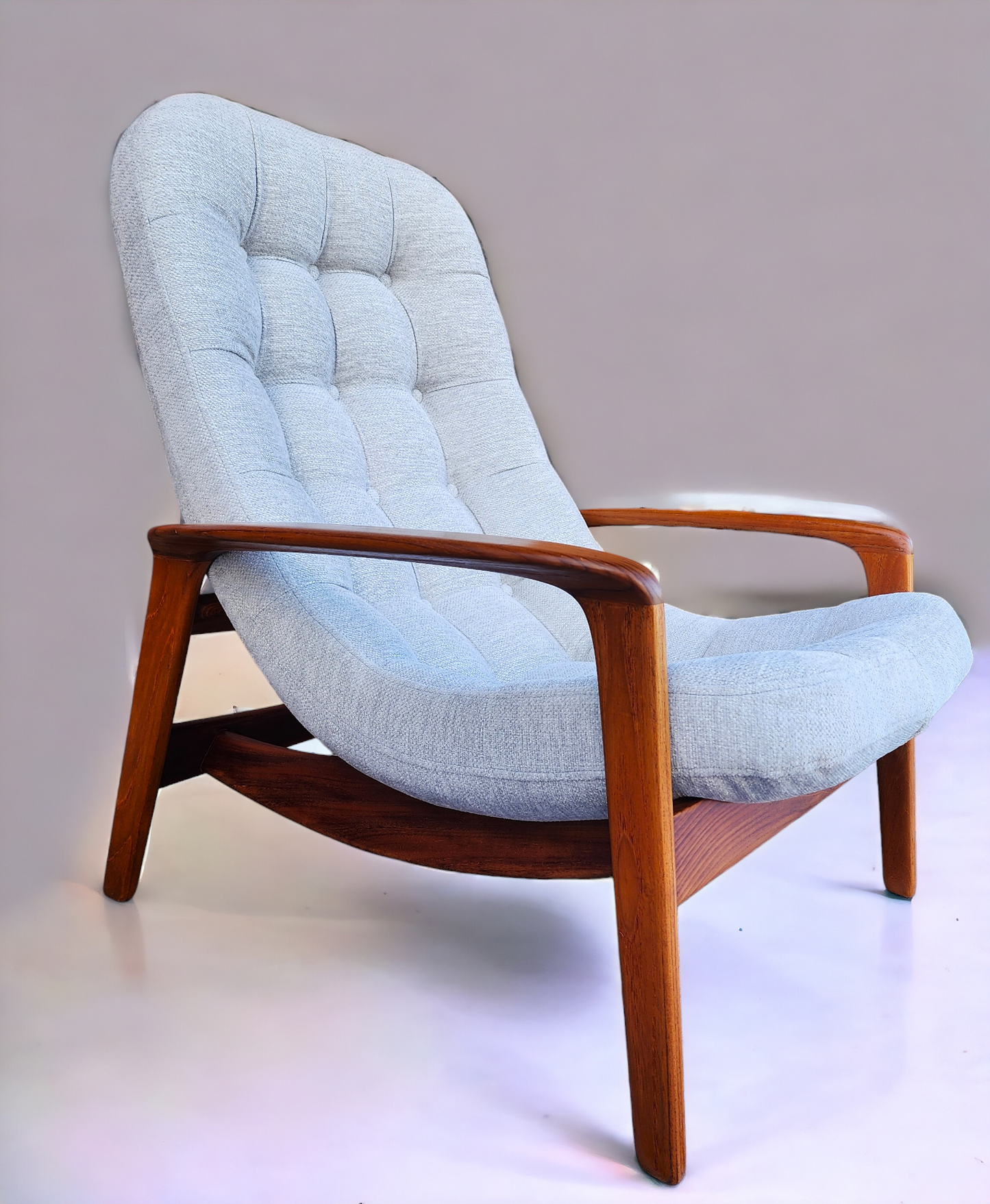 REFINISHED REUPHOLSTERED MCM Teak Scoop Lounge Chair by R. Huber