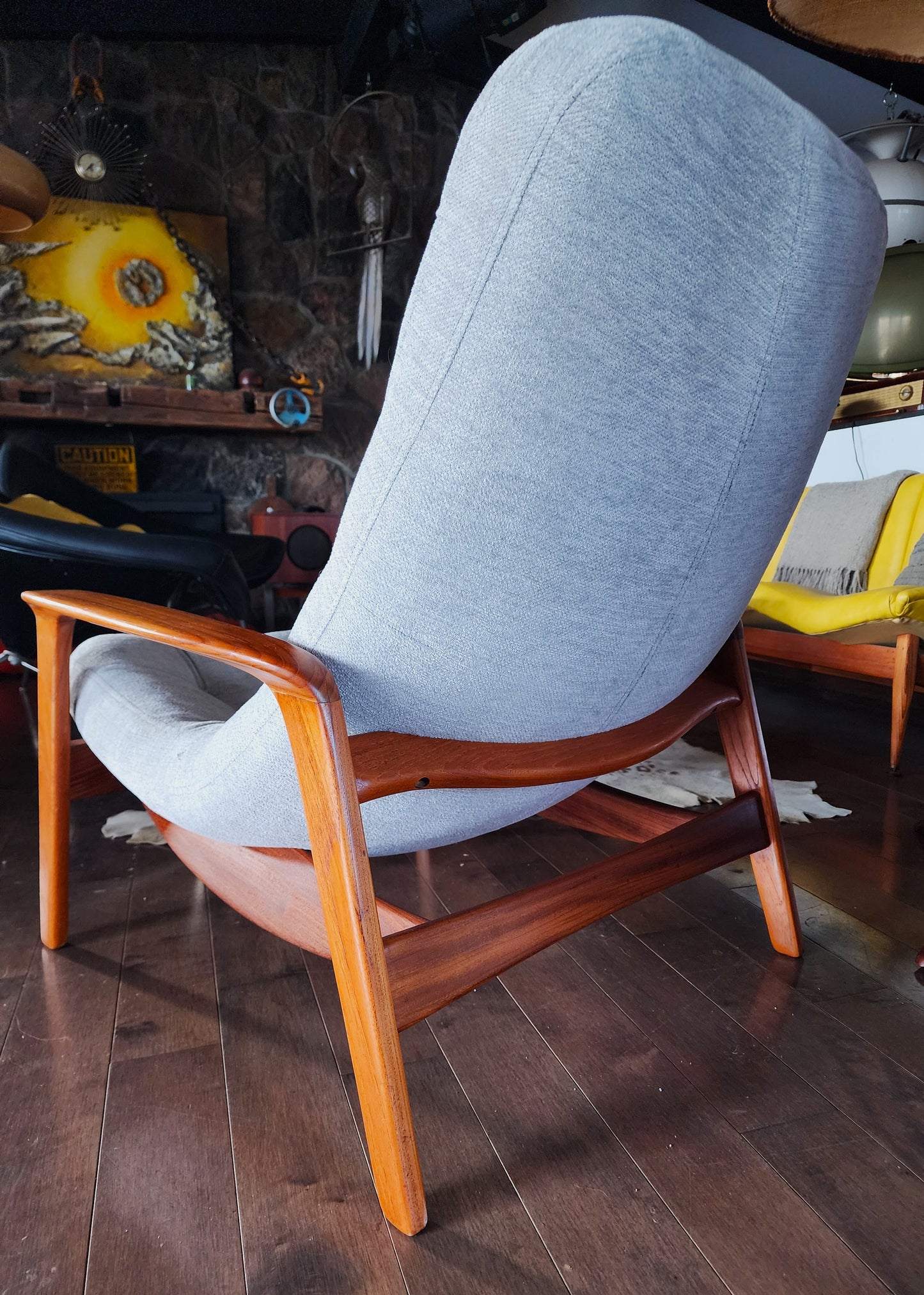 REFINISHED REUPHOLSTERED MCM Teak Scoop Lounge Chair by R. Huber
