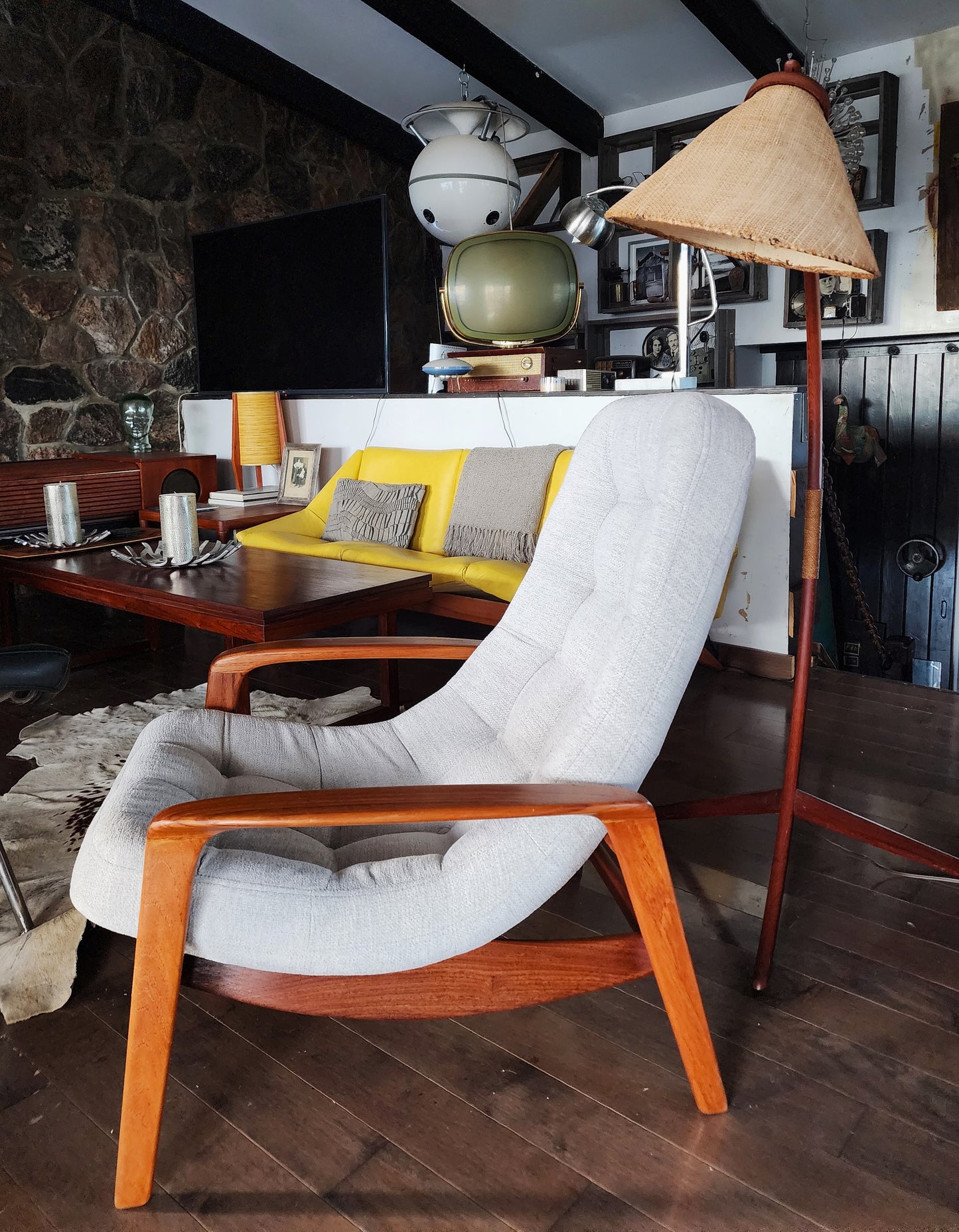 REFINISHED REUPHOLSTERED MCM Teak Scoop Lounge Chair by R. Huber