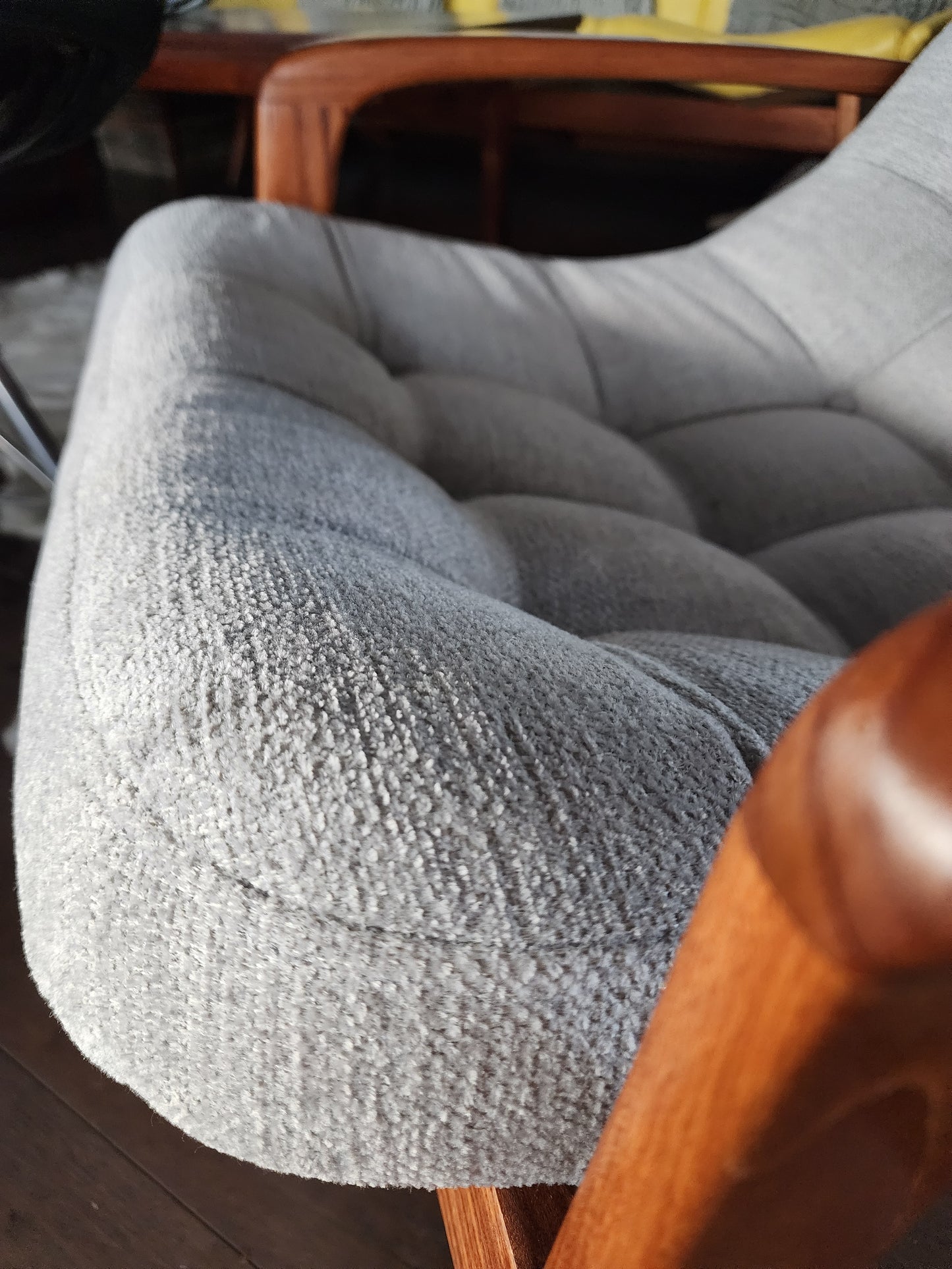 REFINISHED REUPHOLSTERED MCM Teak Scoop Lounge Chair by R. Huber