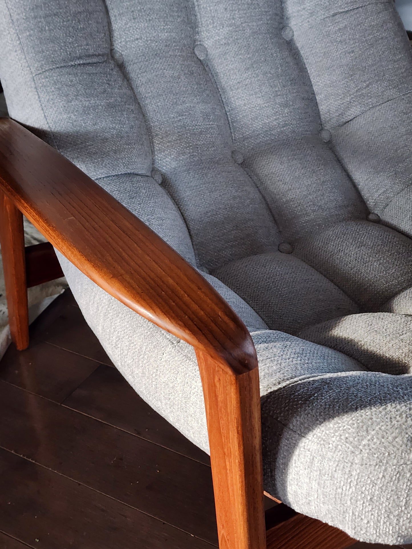 REFINISHED REUPHOLSTERED MCM Teak Scoop Lounge Chair by R. Huber