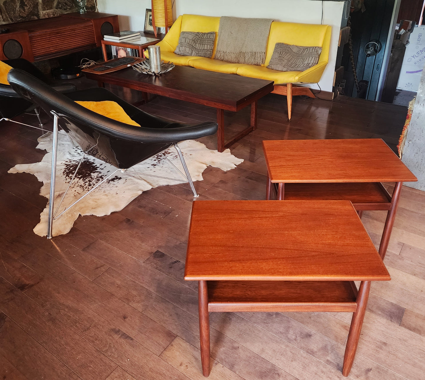 2 REFINISHED Mid Century Modern Teak Accent Tables with Shelves