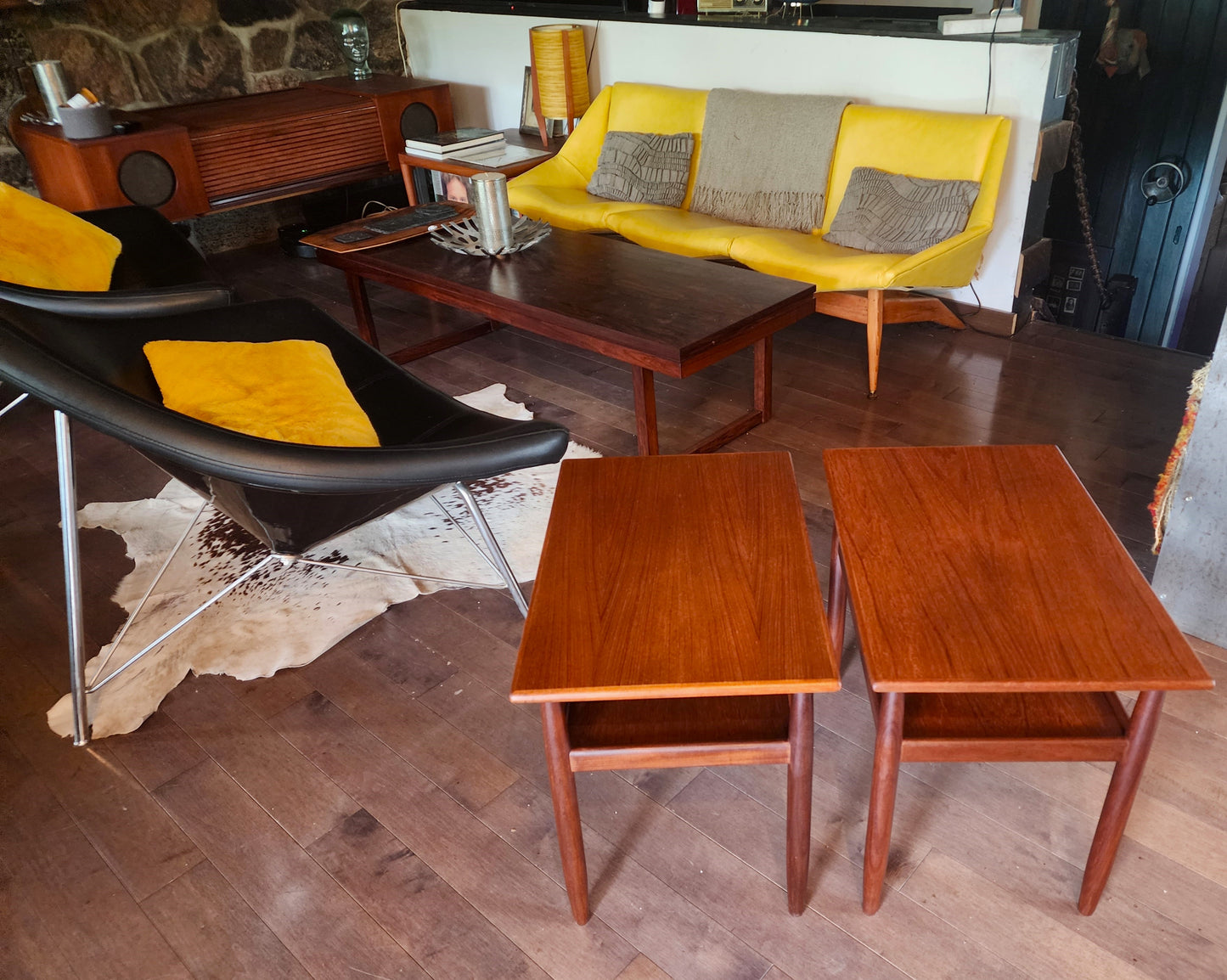 2 REFINISHED Mid Century Modern Teak Accent Tables with Shelves