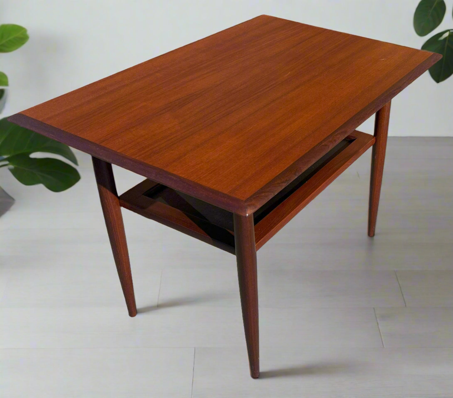 REFINISHED Mid Century Modern Teak Accent Table with Shelf by RS Associates