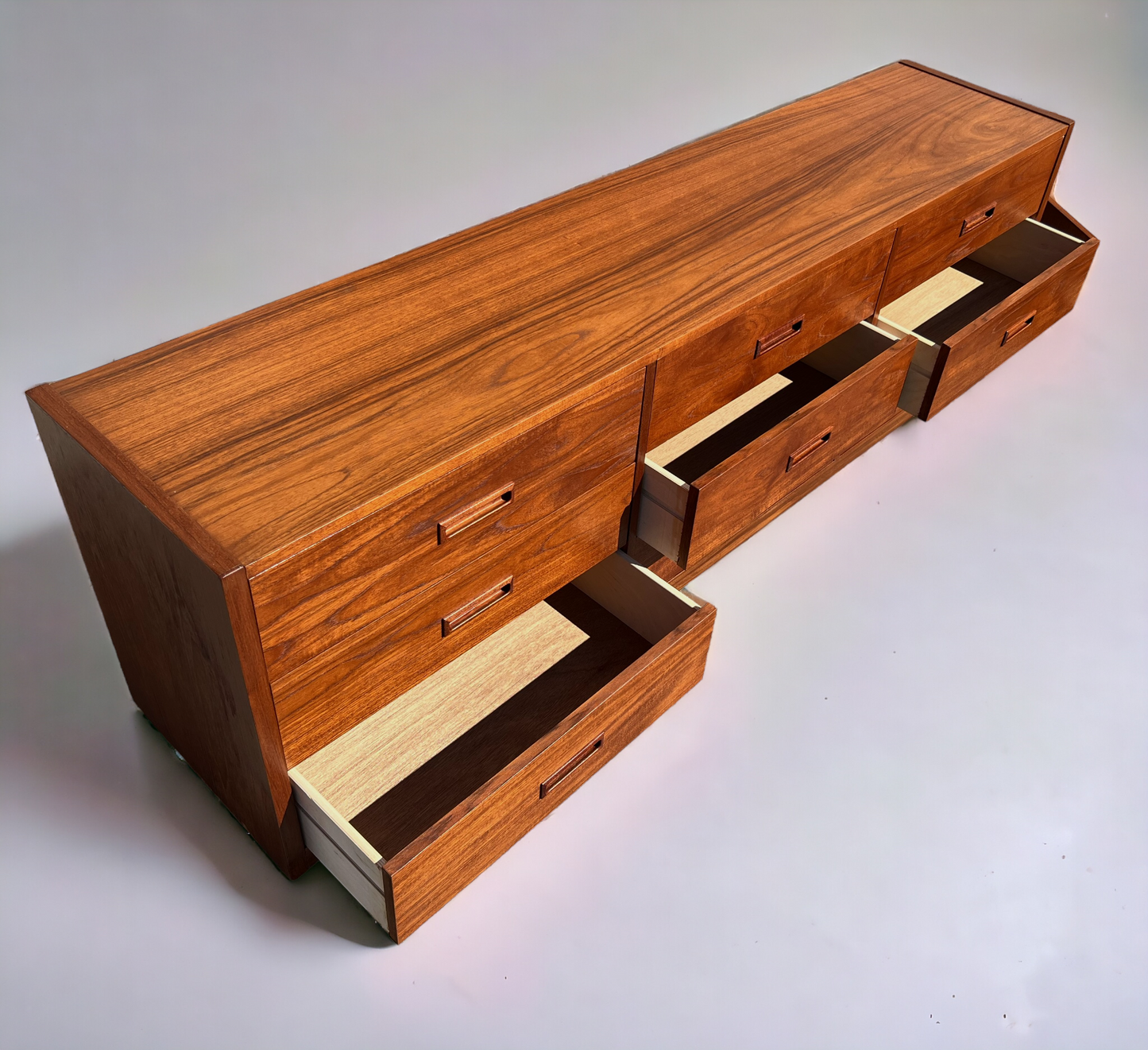 REFINISHED Mid Century Modern Teak Dresser w 9 Drawers