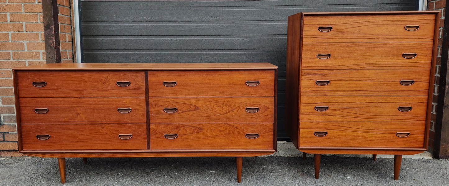 RESTORED Mid Century Modern Teak Queen Bed w Nightstands & 2 Dressers
