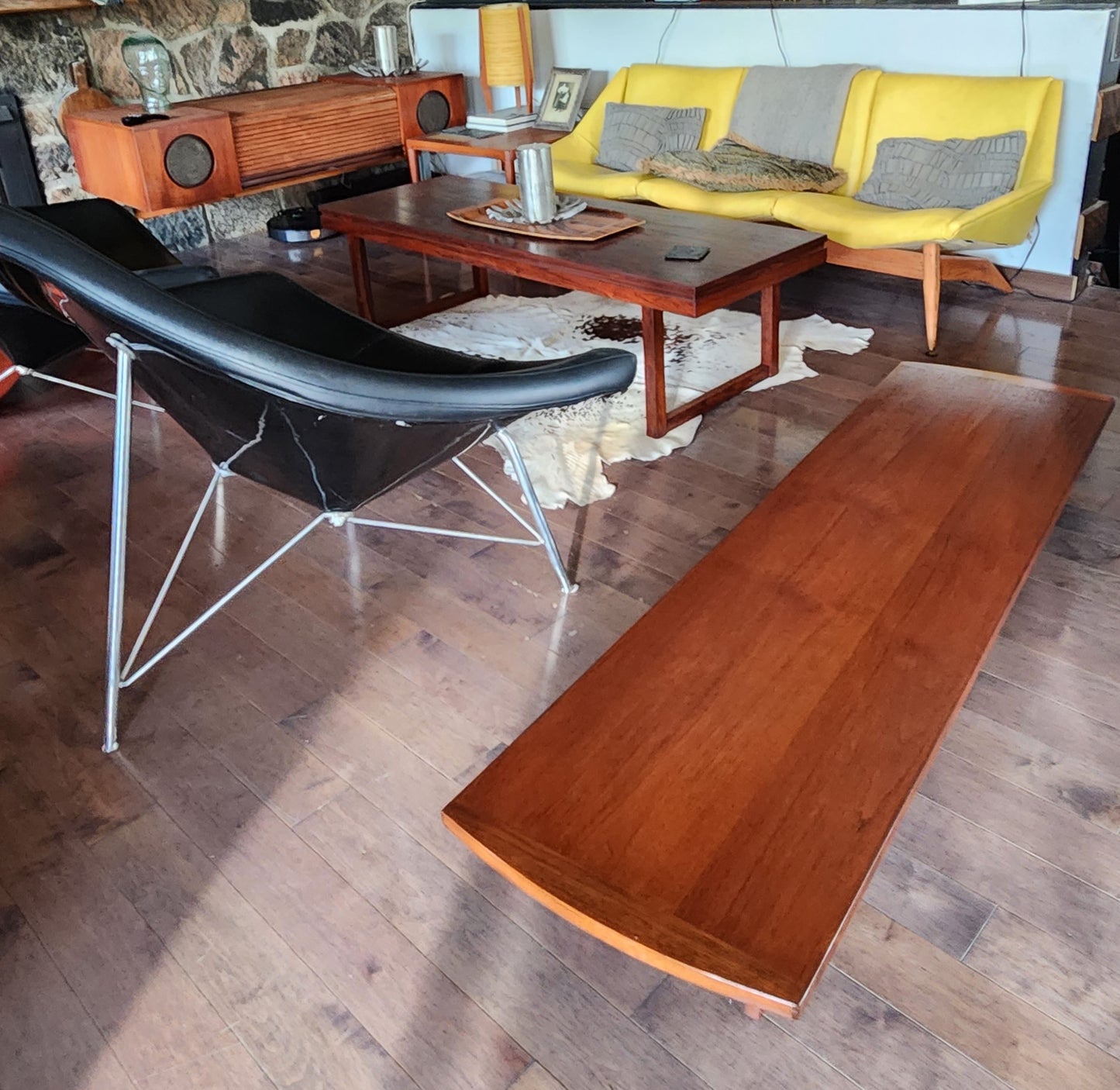 REFINISHED Mid Century Modern Teak Bench or Cocktail Table 66" Long & Low