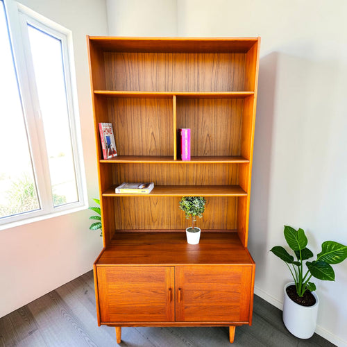 REFINISHED Danish Mid Century Modern Teak Cabinet w Shelving