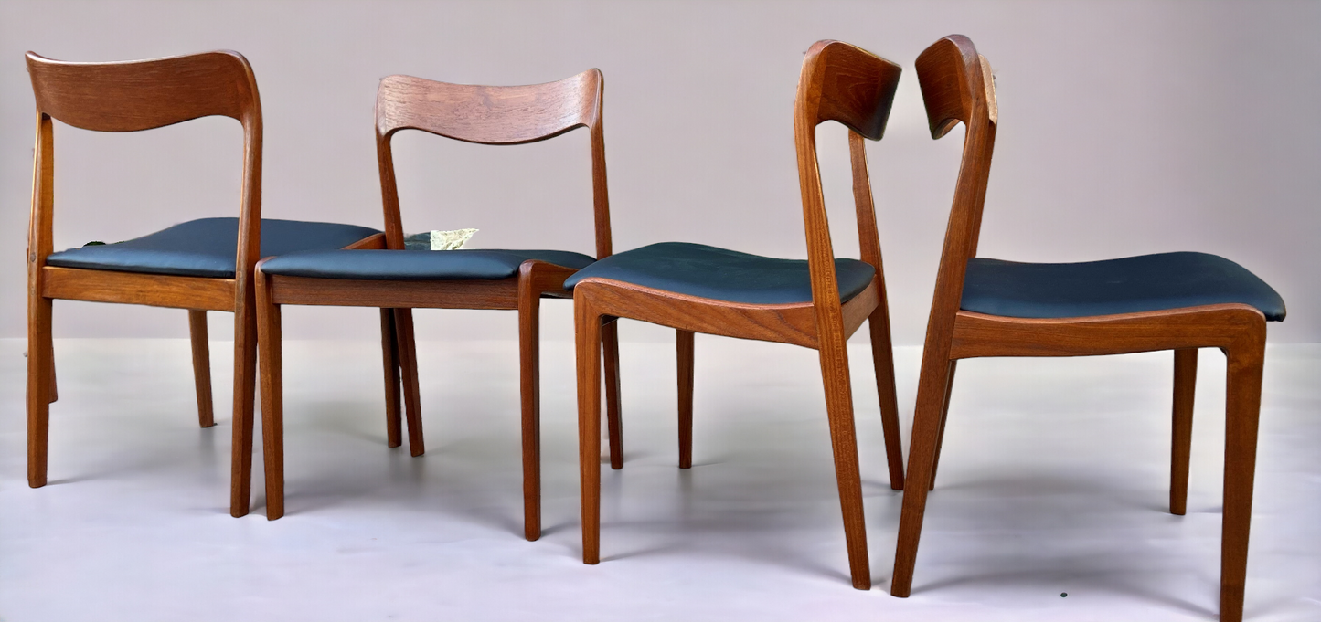4 REFINISHED Danish Mid Century Modern Teak Chairs, Moller style