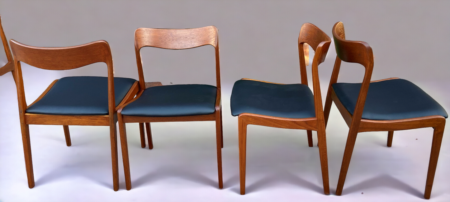 4 REFINISHED Danish Mid Century Modern Teak Chairs, Moller style