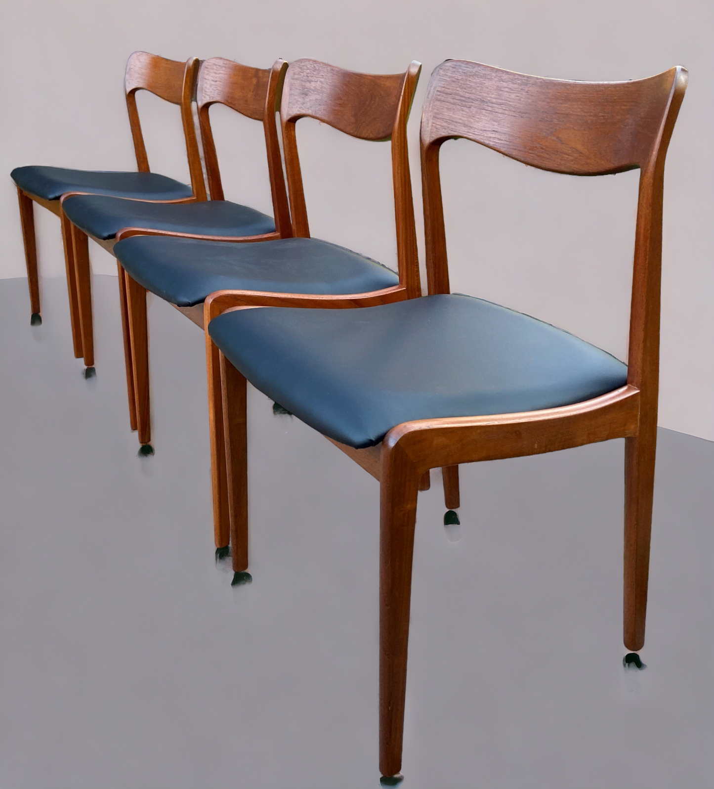 4 REFINISHED Danish Mid Century Modern Teak Chairs, Moller style