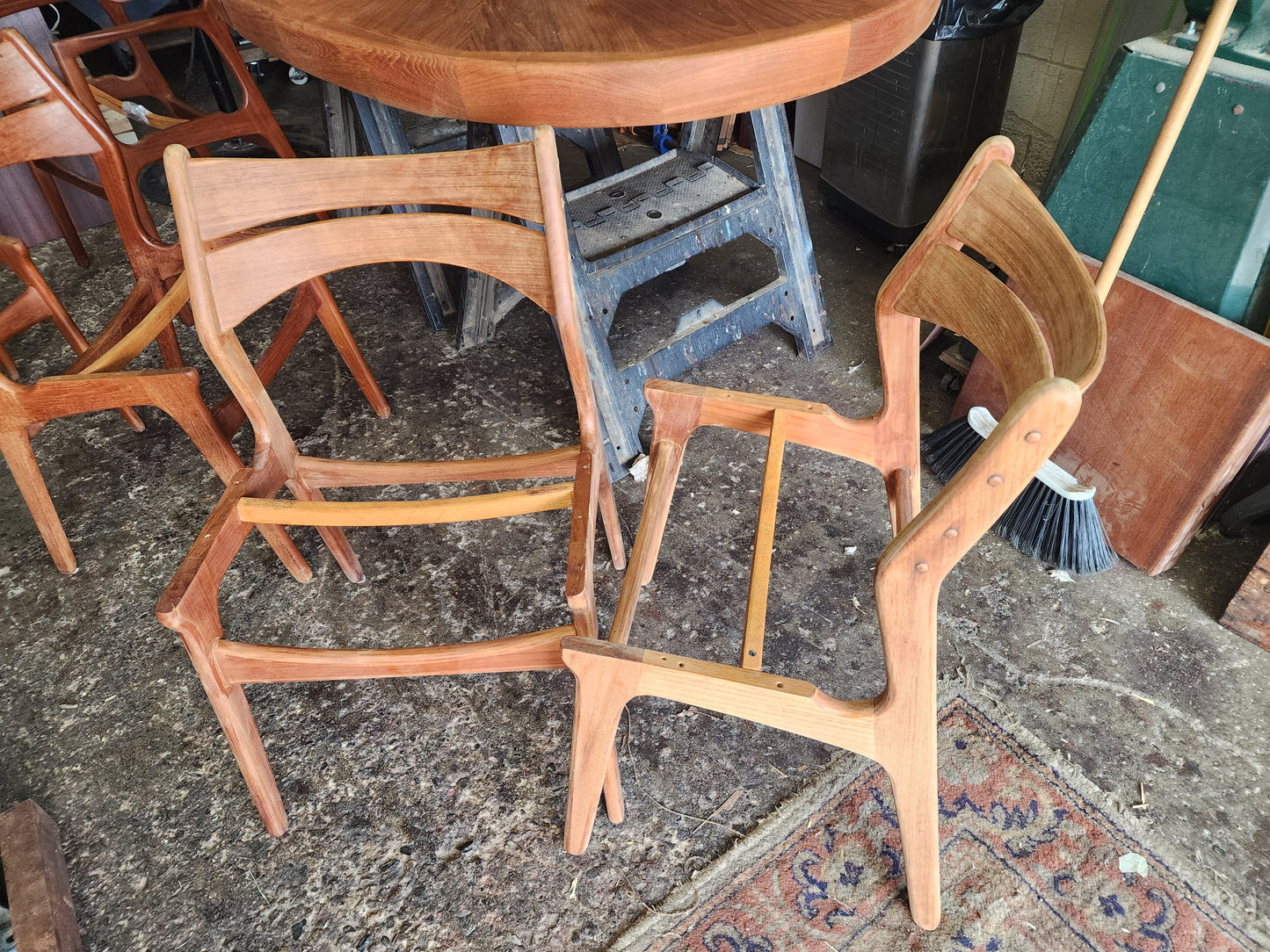 4 REFINISHED Danish MCM teak chairs by Erik Buch, model 310, will be REUPHOLSTERED