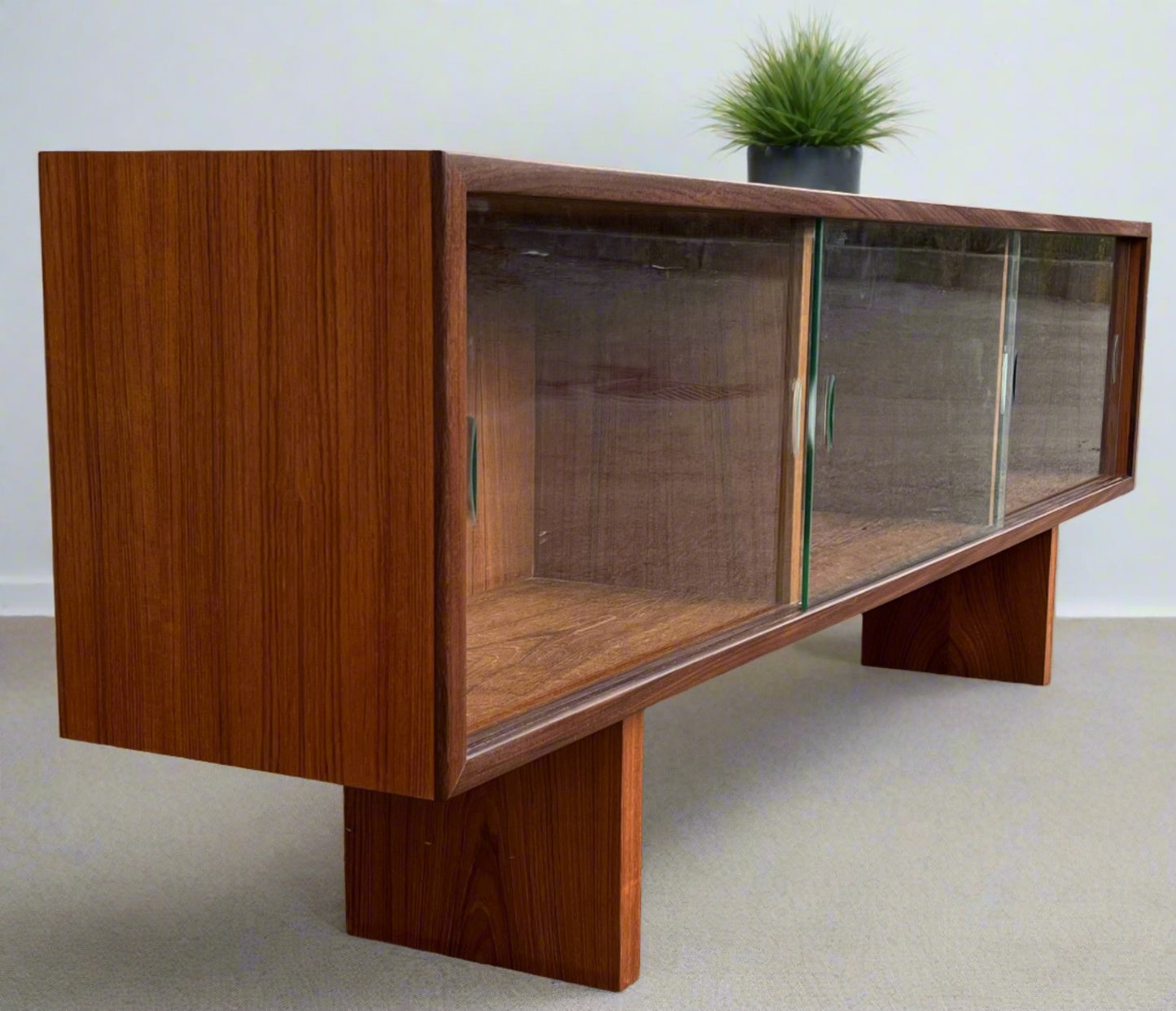 RESTORED Mid Century Modern Teak Bookcase Display TV Media Console 72"