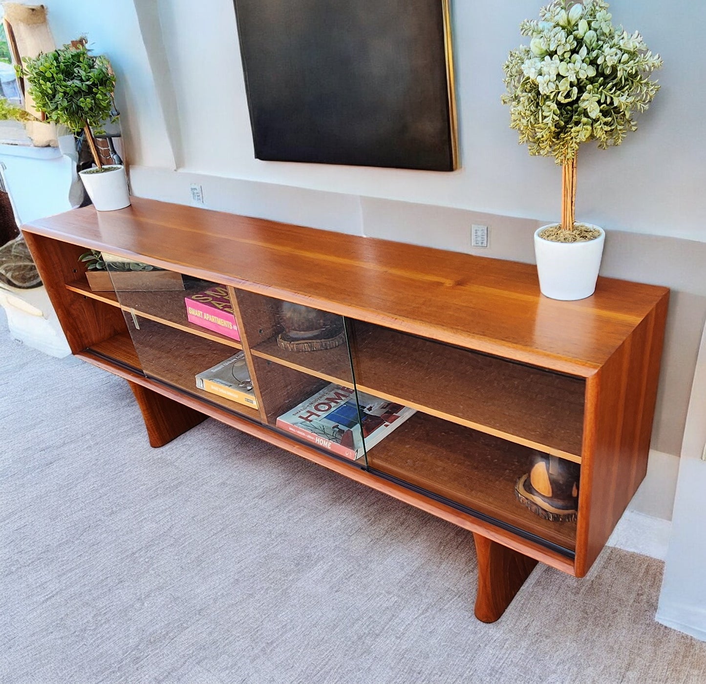 REFINISHED Mid Century Modern Teak Bookcase Display TV Media Console 5 ft
