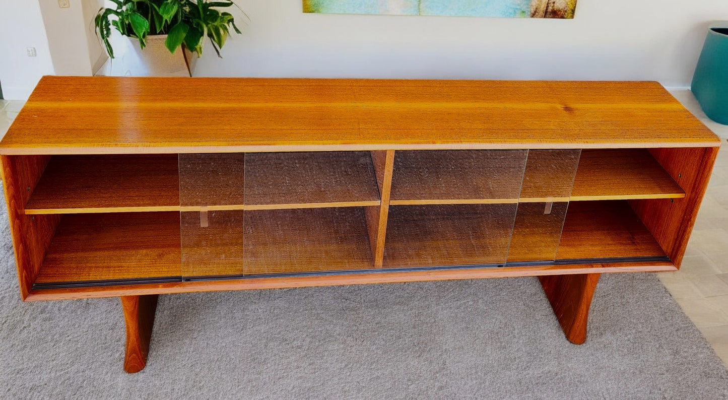 REFINISHED Mid Century Modern Teak Bookcase Display TV Media Console 5 ft
