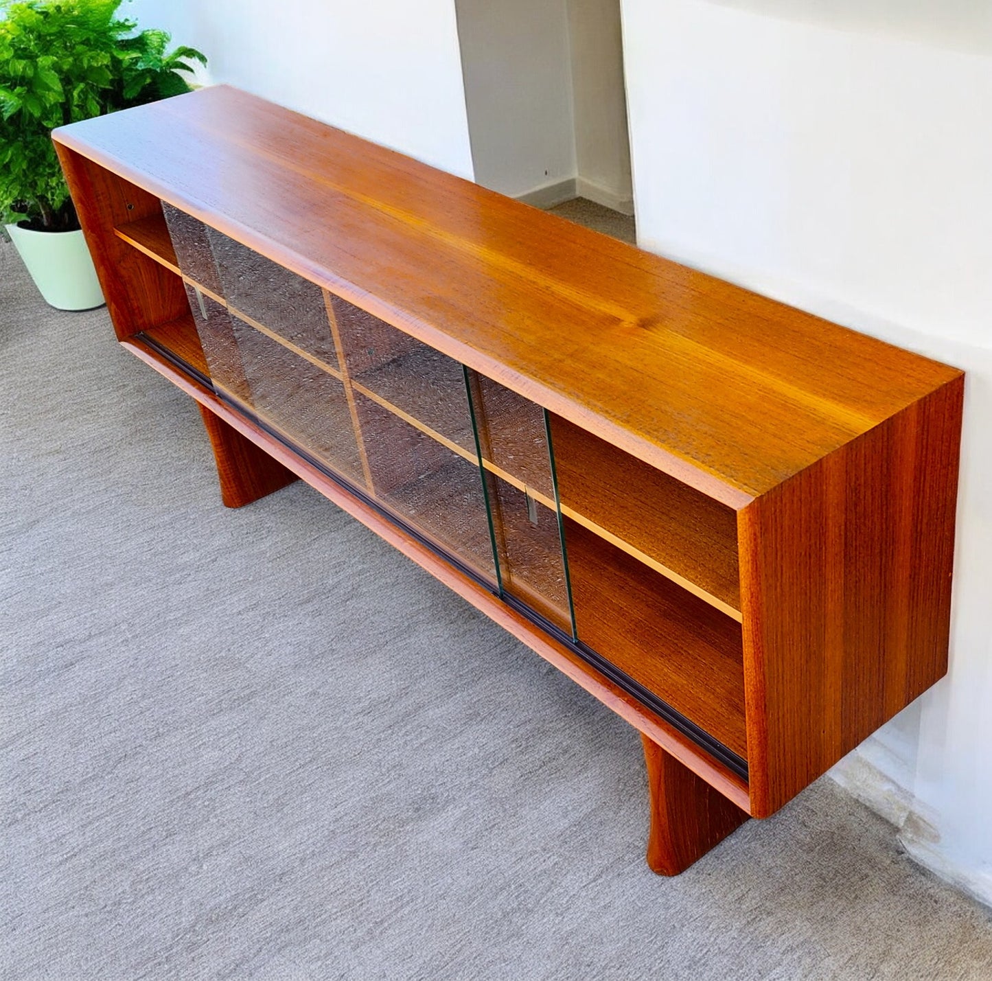 REFINISHED Mid Century Modern Teak Bookcase Display TV Media Console 5 ft