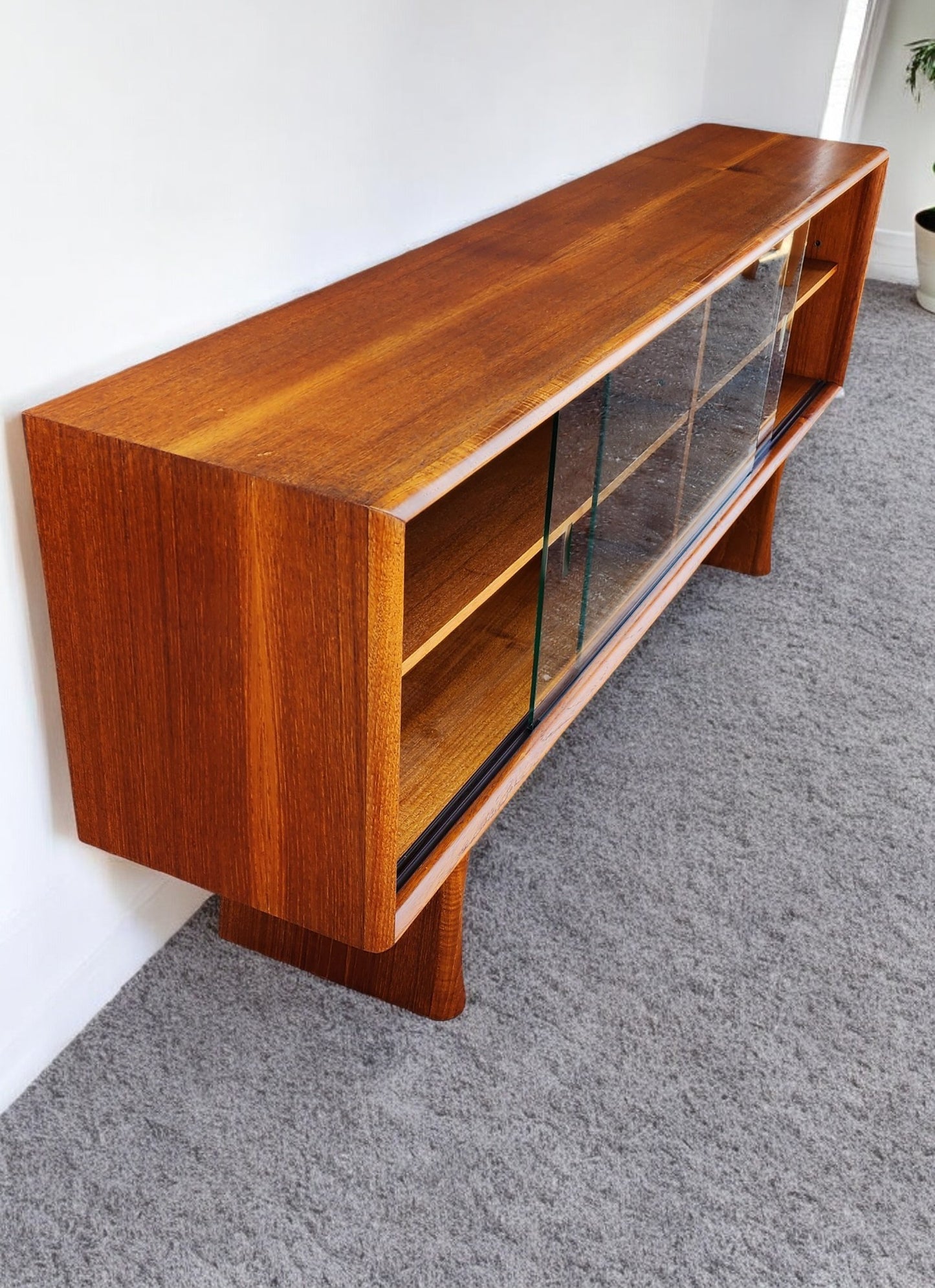 REFINISHED Mid Century Modern Teak Bookcase Display TV Media Console 5 ft