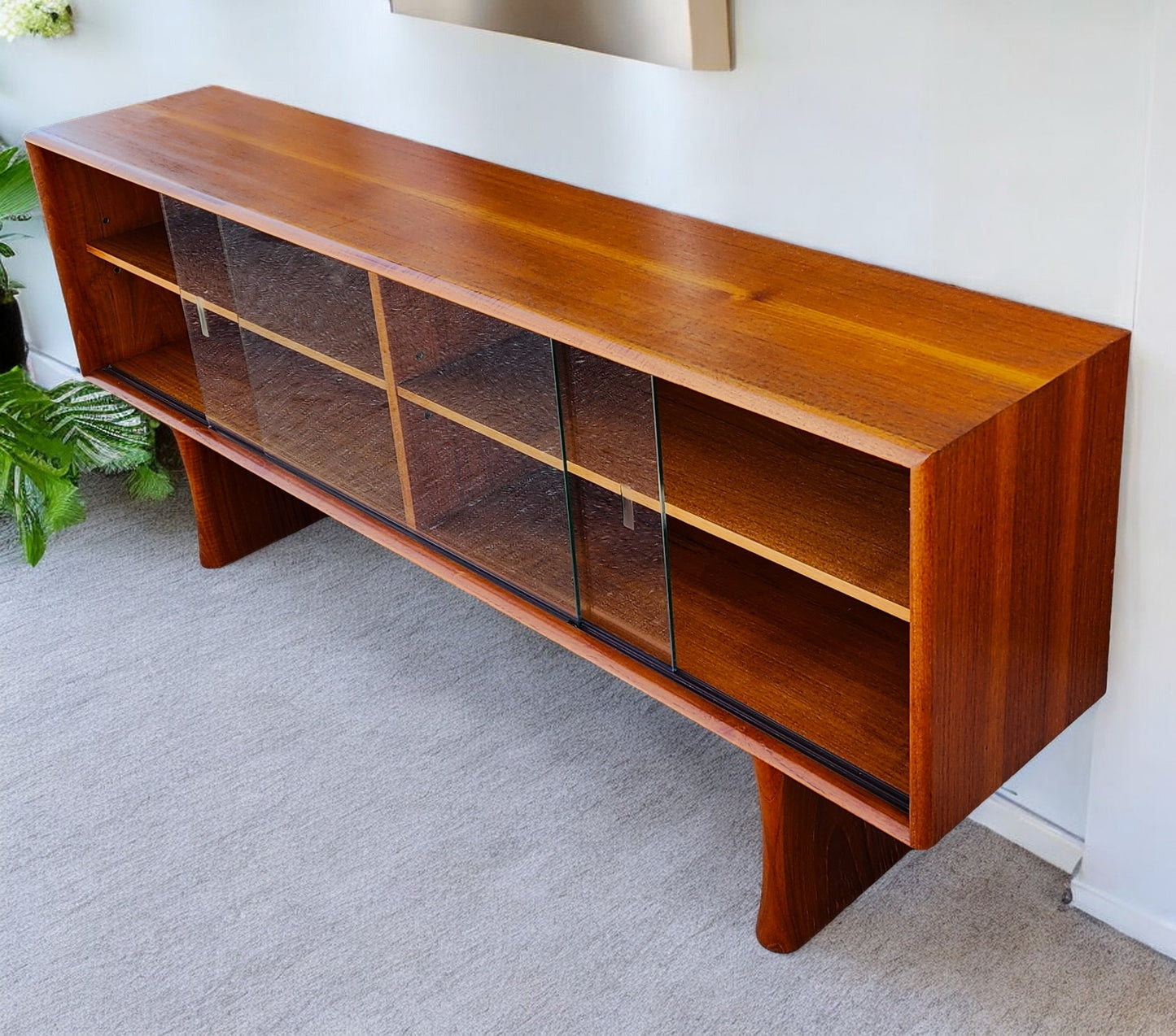 REFINISHED Mid Century Modern Teak Bookcase Display TV Media Console 5 ft