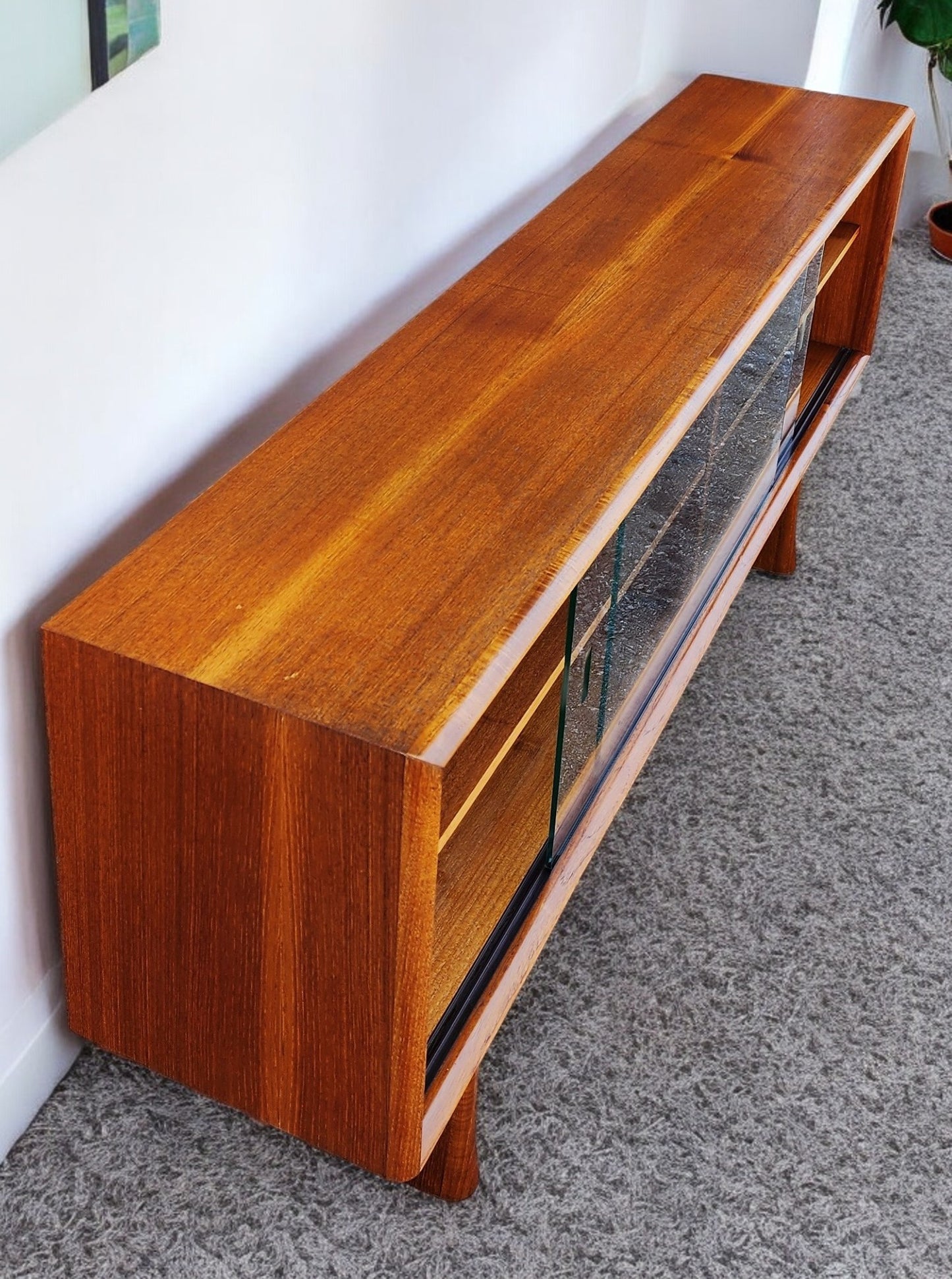 REFINISHED Mid Century Modern Teak Bookcase Display TV Media Console 5 ft
