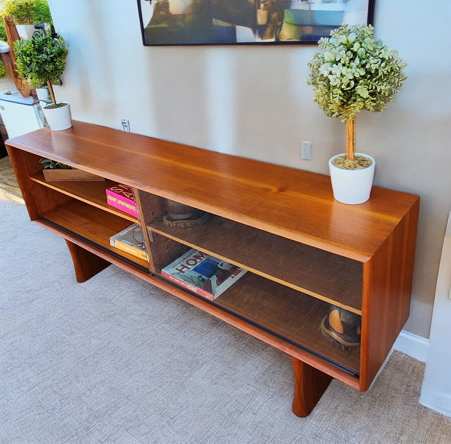 REFINISHED Mid Century Modern Teak Bookcase Display TV Media Console 5 ft