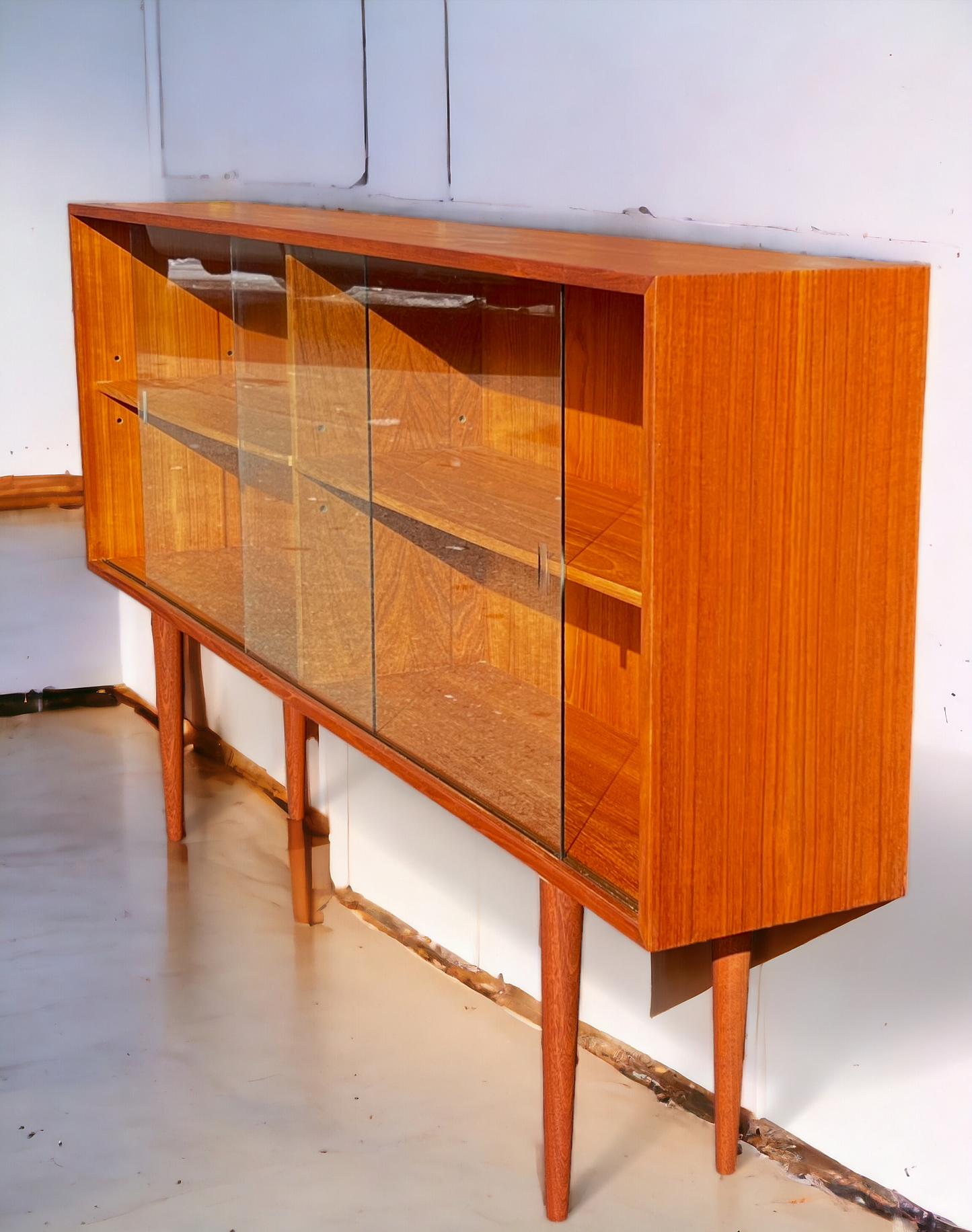 REFINISHED Mid Century Modern Teak Display Bookcase 71.5"