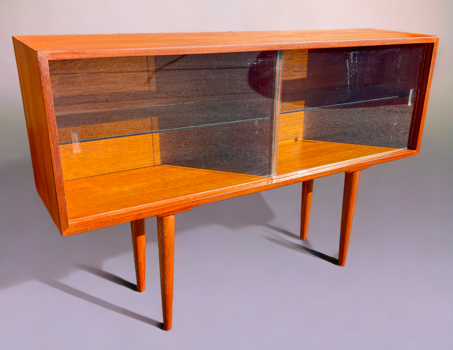 REFINISHED Mid Century Modern Teak Display Bookcase 48"