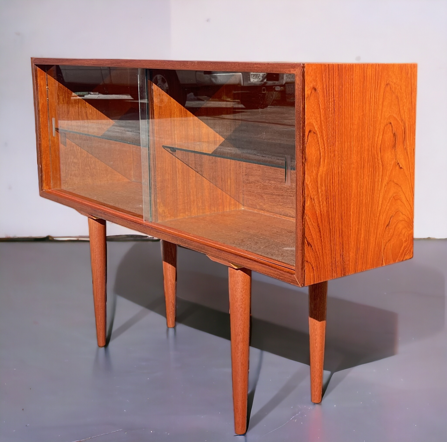 REFINISHED Mid Century Modern Teak Display Bookcase 48"