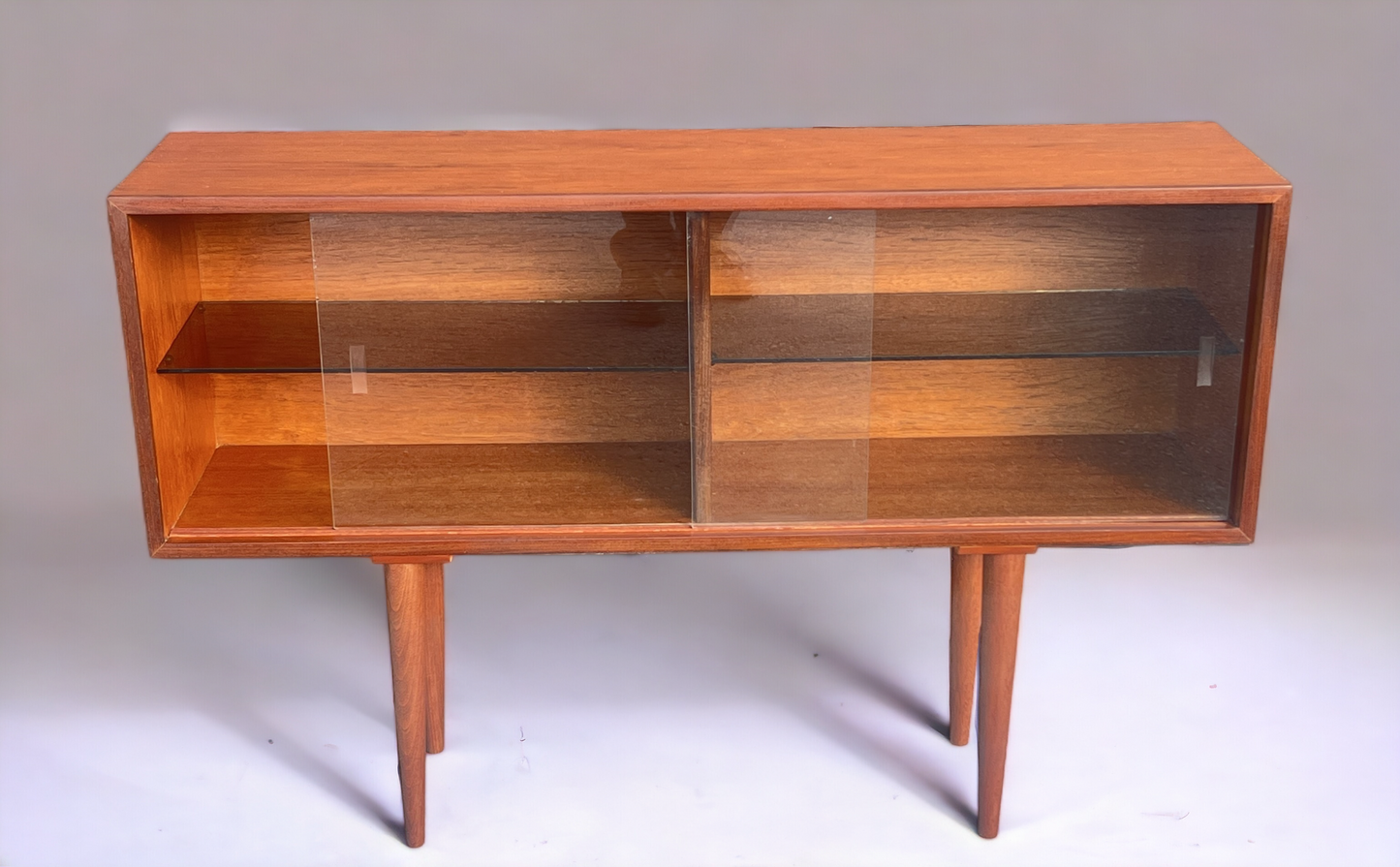 REFINISHED Mid Century Modern Teak Display Bookcase 48"