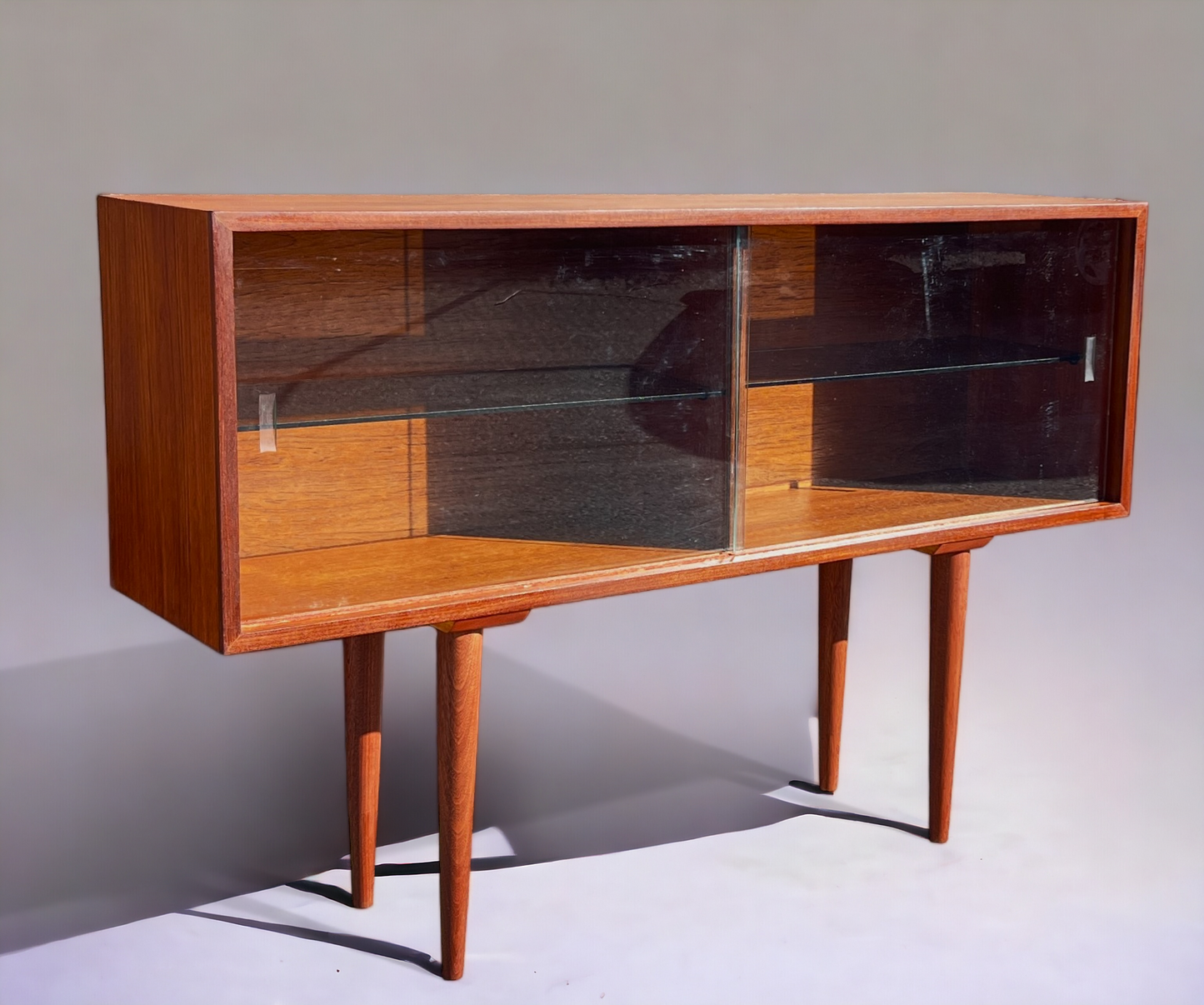 REFINISHED Mid Century Modern Teak Display Bookcase 48"
