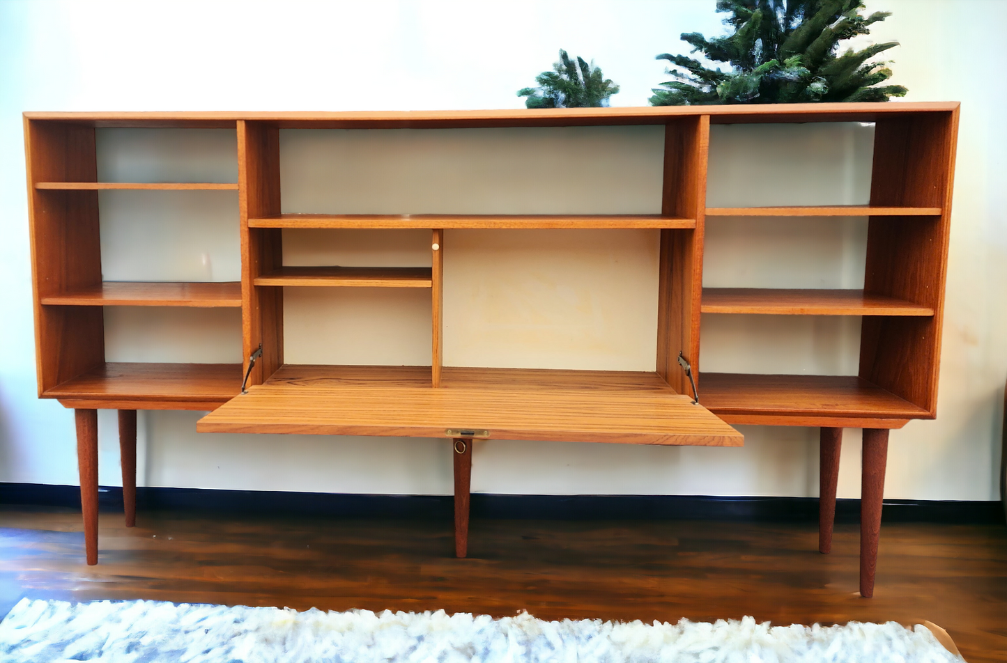 REFINISHED Danish MCM Teak China Cabinet/ Display with Bar 6 ft narrow