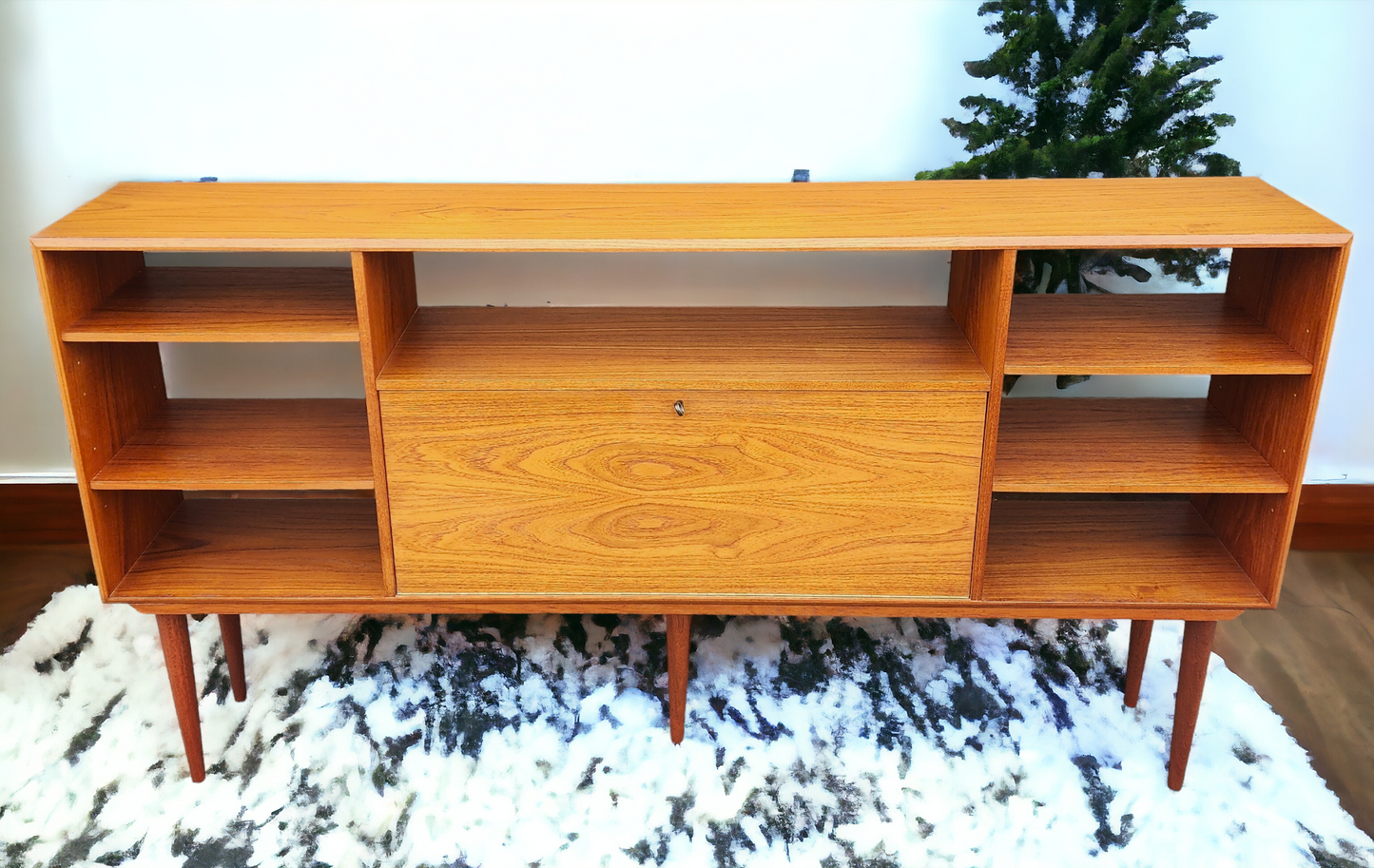 REFINISHED Danish MCM Teak China Cabinet/ Display with Bar 6 ft narrow