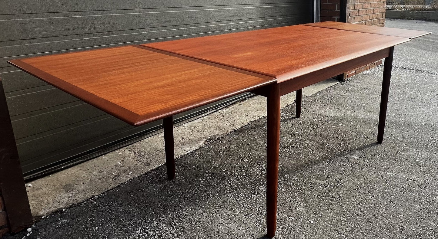 REFINISHED Danish Mid Century Modern Teak Table Draw Leaf, 53"- 91"