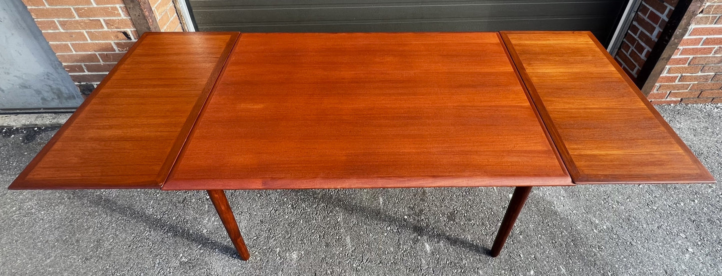 REFINISHED Danish Mid Century Modern Teak Table Draw Leaf, 53"- 91"