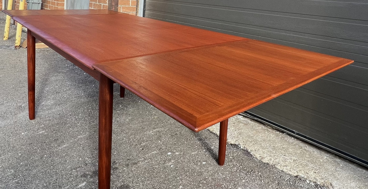 REFINISHED Danish Mid Century Modern Teak Table Draw Leaf, 53"- 91"