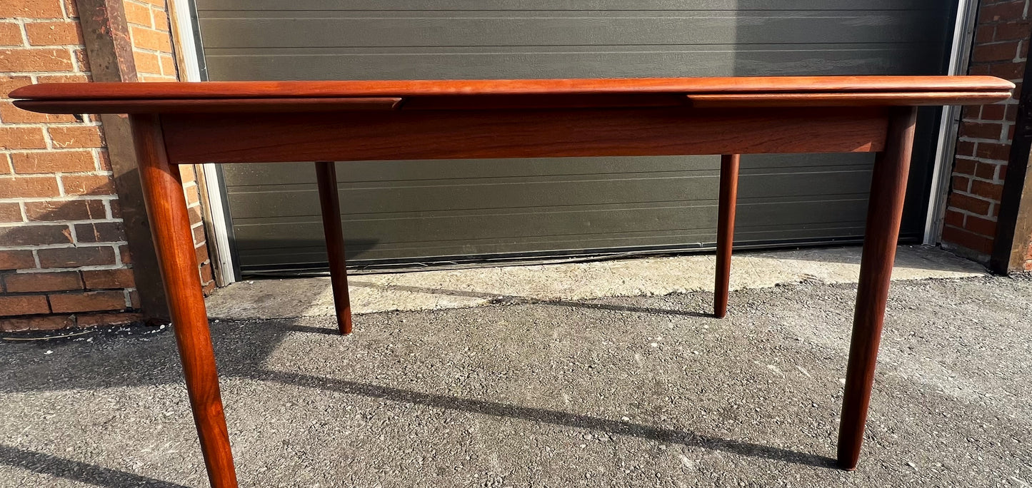 REFINISHED Danish Mid Century Modern Teak Table Draw Leaf, 53"- 91"