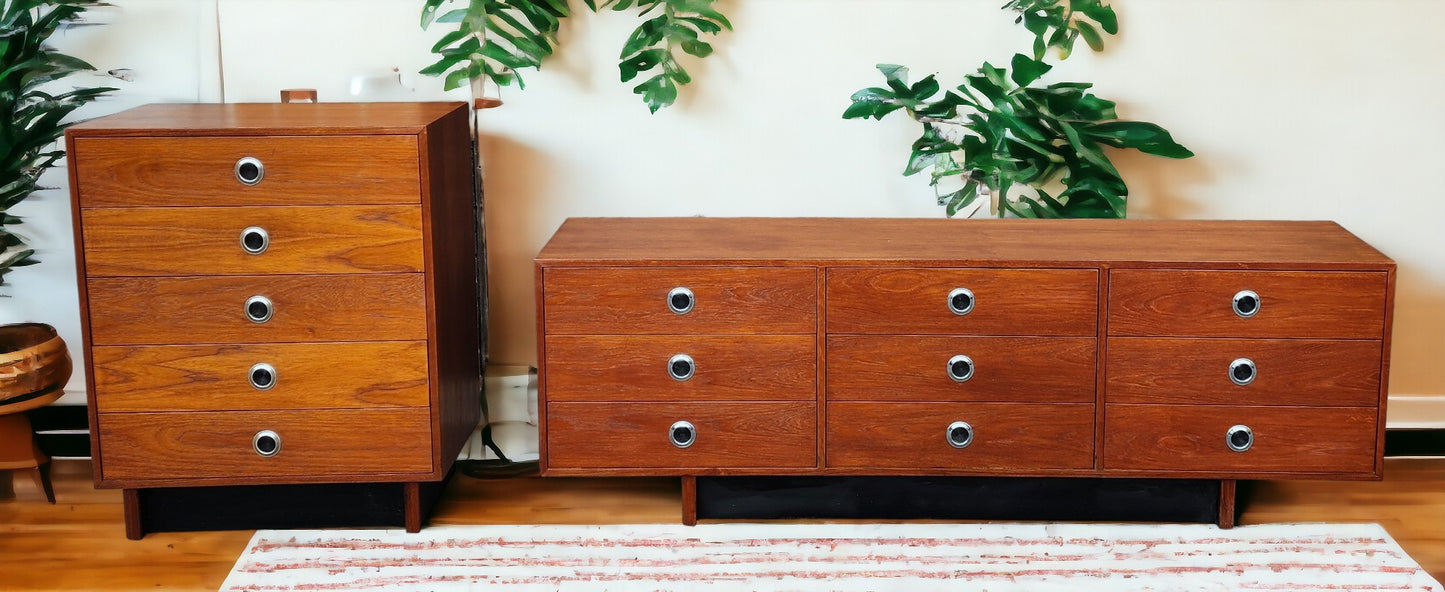 REFINISHED Mid-Century Modern Teak Dresser 9 drawers