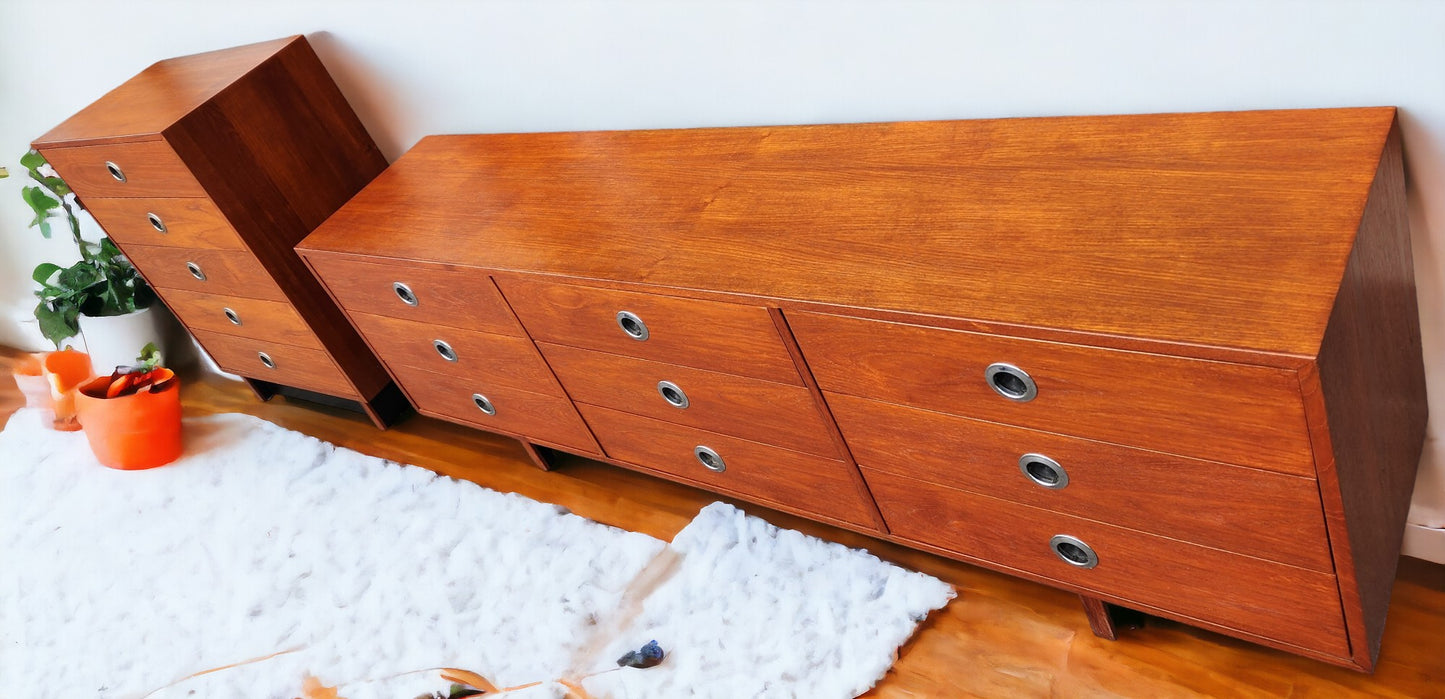 REFINISHED Mid-Century Modern Teak Dresser 9 drawers