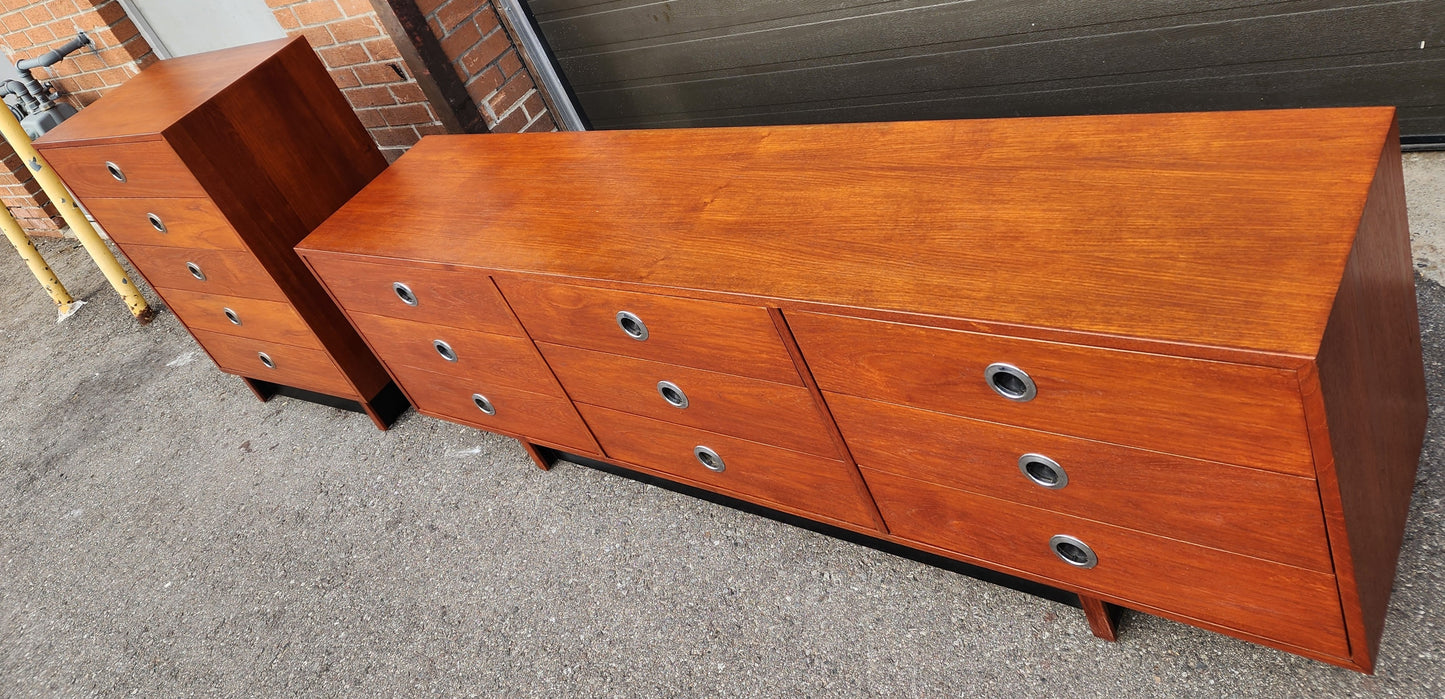 REFINISHED Mid-Century Modern Teak Dresser 9 drawers