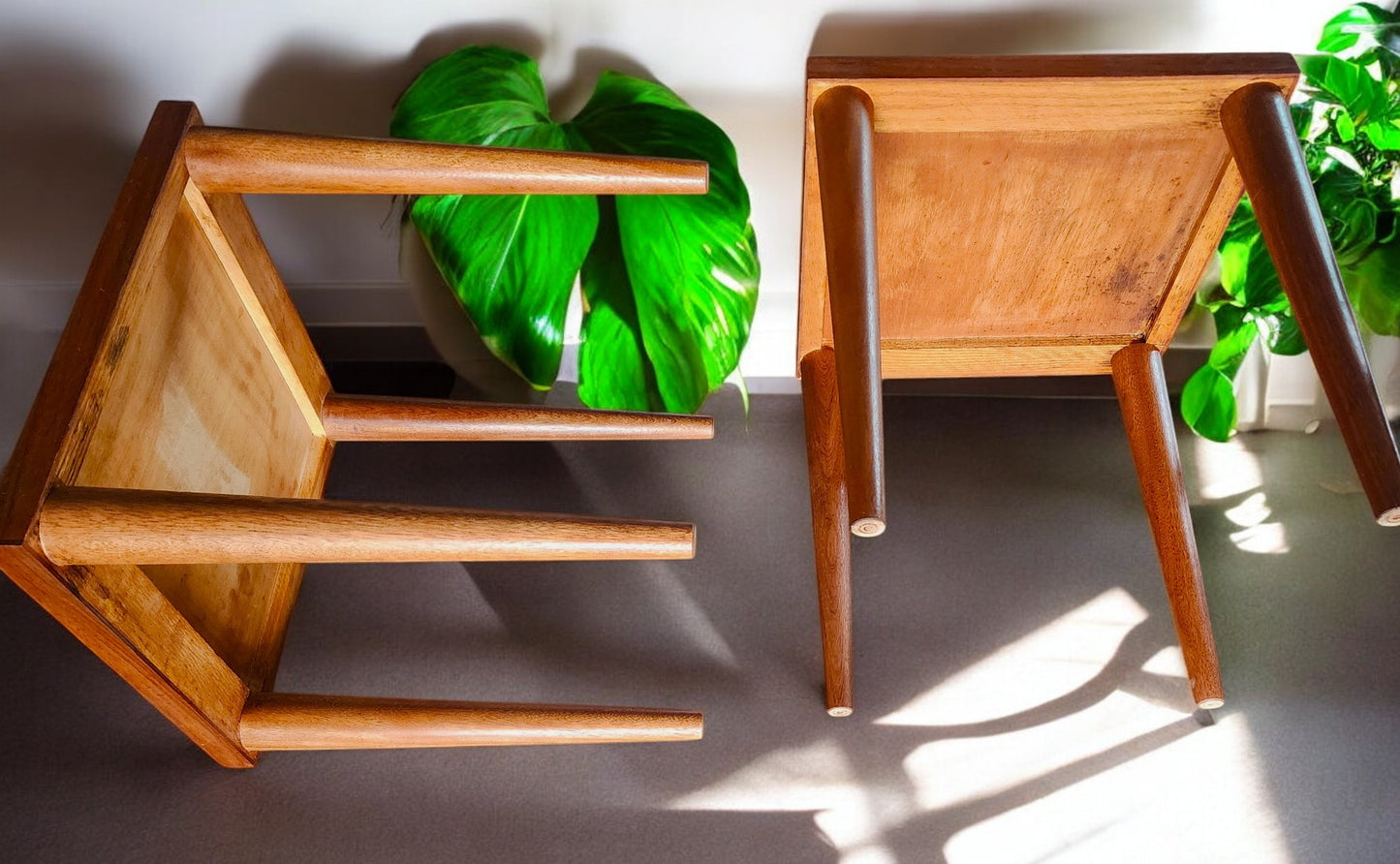 2 REFINISHED Mid Century Modern Teak End Tables or Stools