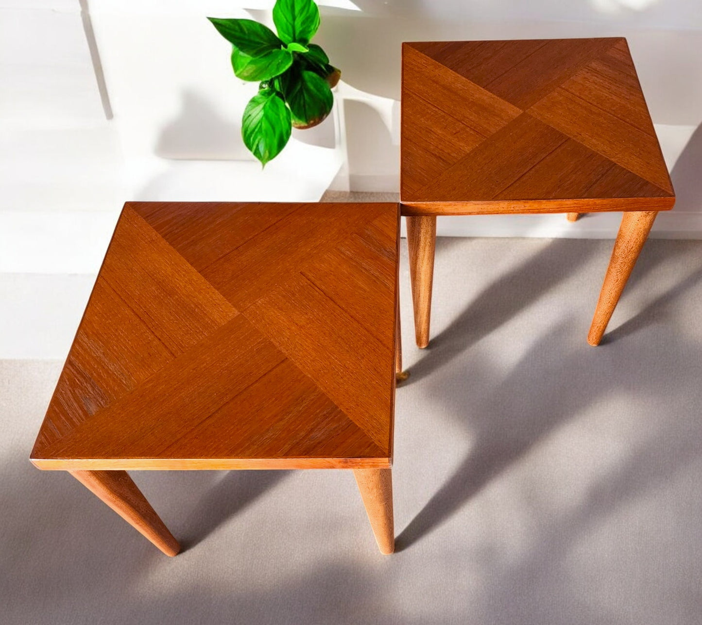2 REFINISHED Mid Century Modern Teak End Tables or Stools