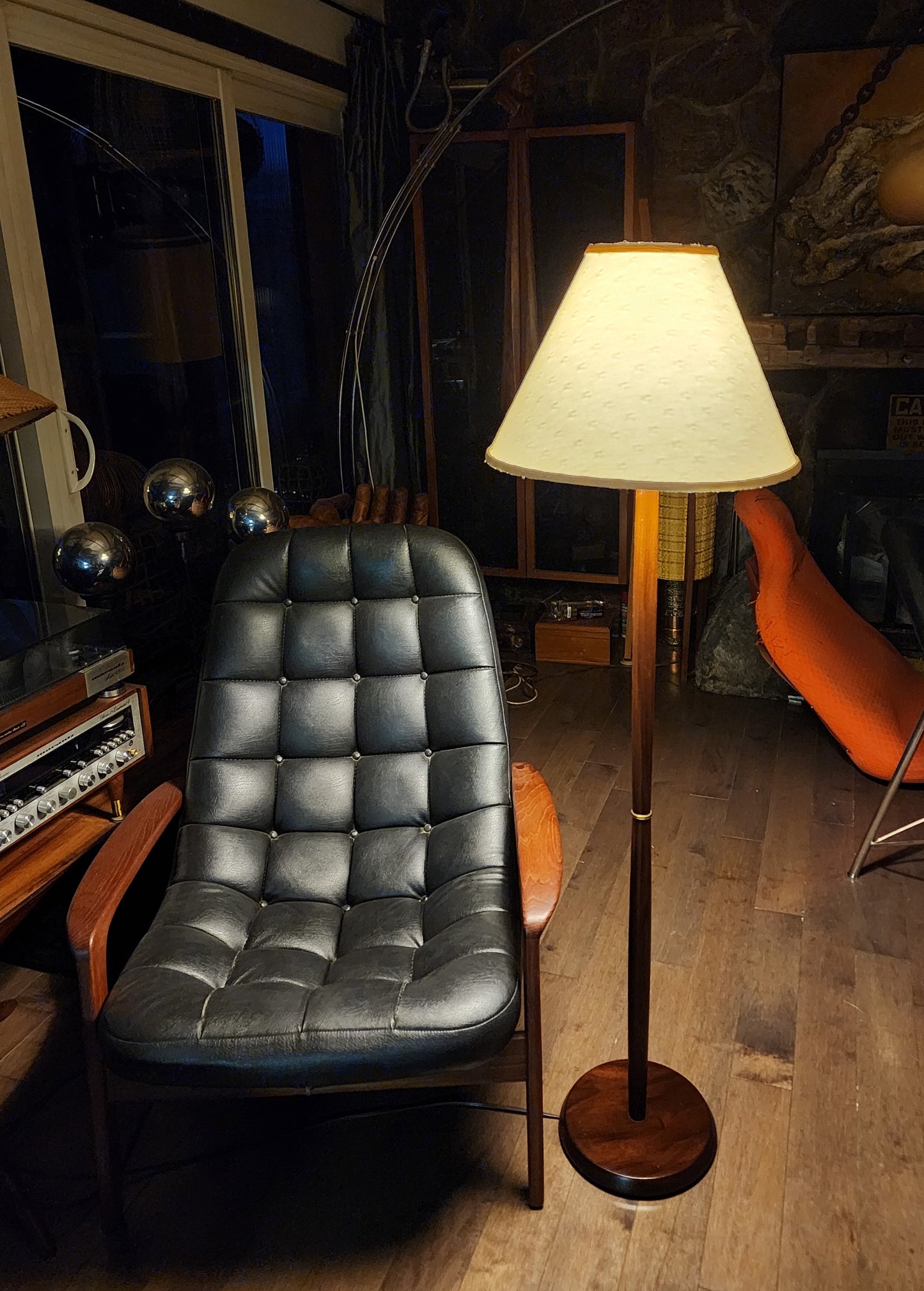 Mid Century Modern Solid Teak Floor Lamp, H 58" (including shade)