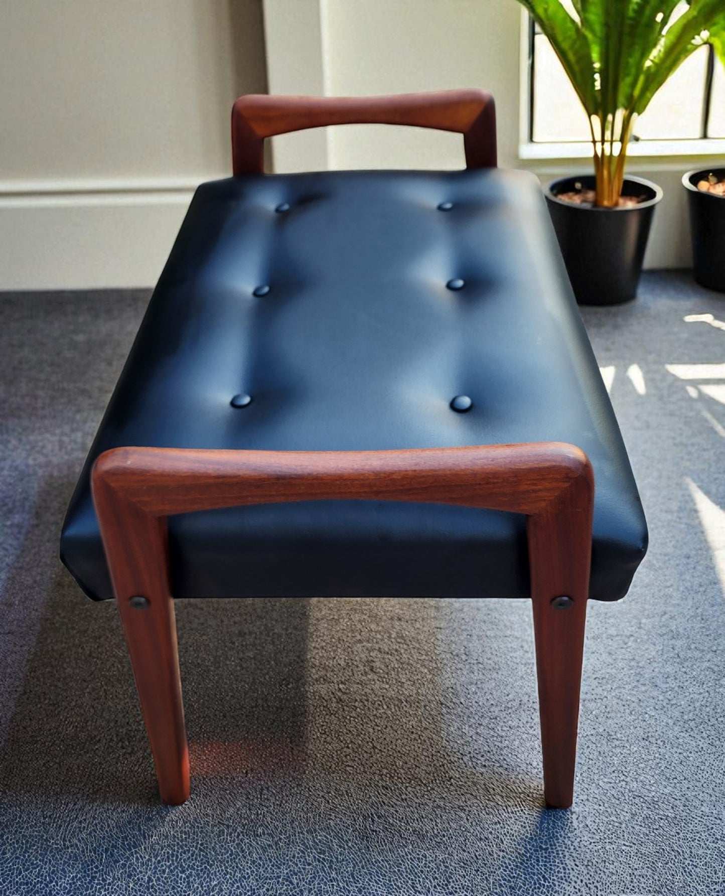 REFINISHED REUPHOLSTERED Mid Century Modern Teak Foot Stool, Sweden