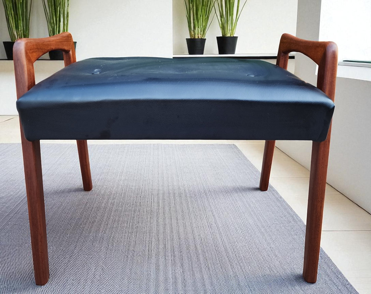 REFINISHED REUPHOLSTERED Mid Century Modern Teak Foot Stool, Sweden