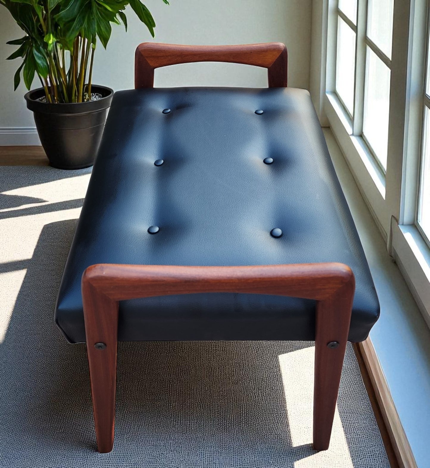 REFINISHED REUPHOLSTERED Mid Century Modern Teak Foot Stool, Sweden