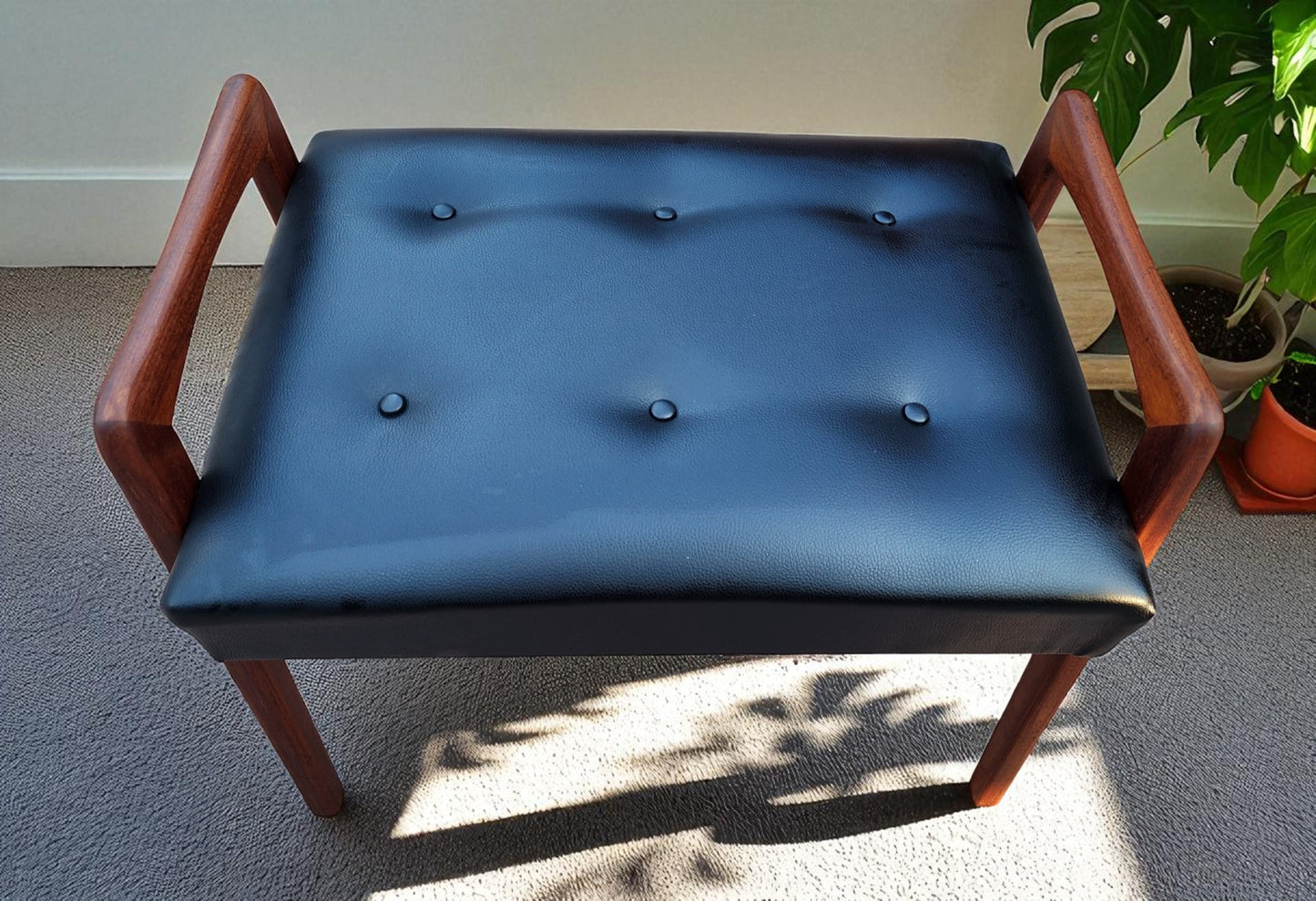 REFINISHED REUPHOLSTERED Mid Century Modern Teak Foot Stool, Sweden