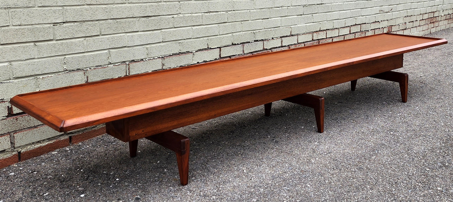 REFINISHED Mid Century Modern Teak Cocktail /Coffee Table or Bench 98" Long & Low
