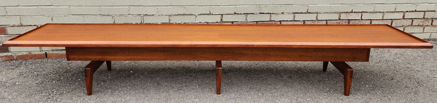 REFINISHED Mid Century Modern Teak Cocktail /Coffee Table or Bench 98" Long & Low