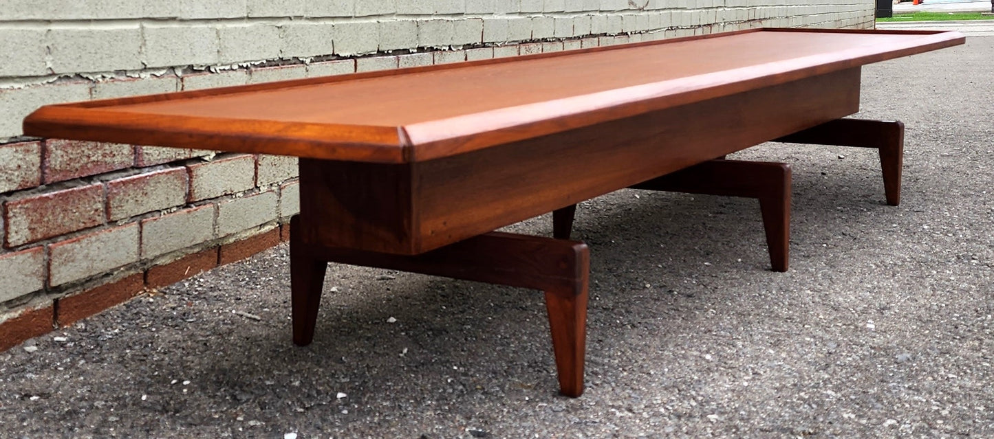 REFINISHED Mid Century Modern Teak Cocktail /Coffee Table or Bench 98" Long & Low