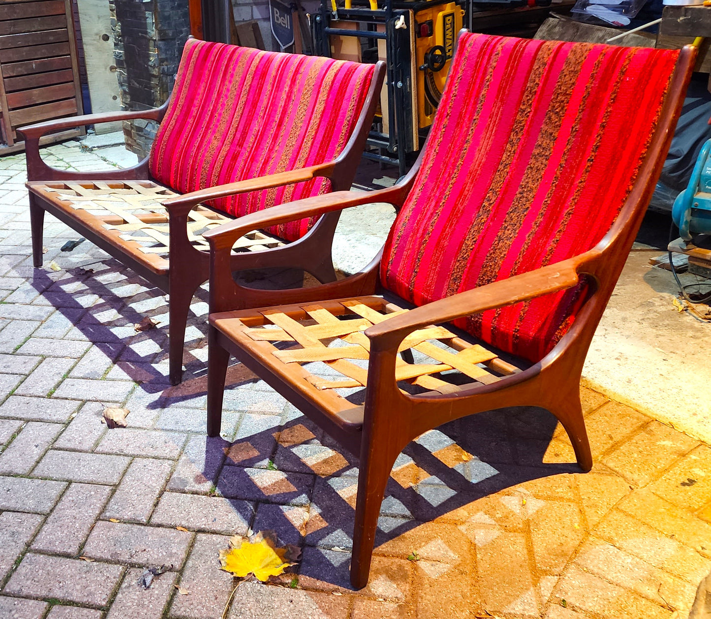Choose fabric! REFINISHED Mid-Century Modern Teak Loveseat & Lounge Chair by R.Huber