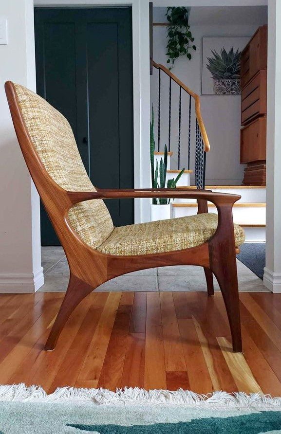 Choose fabric! REFINISHED Mid-Century Modern Teak Loveseat & Lounge Chair by R.Huber